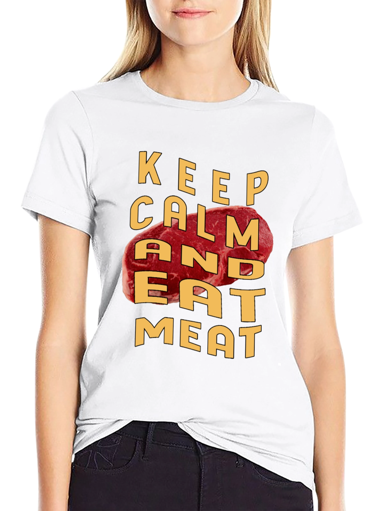 Black Keep Calm and Eat Meat T-Shirt view 9