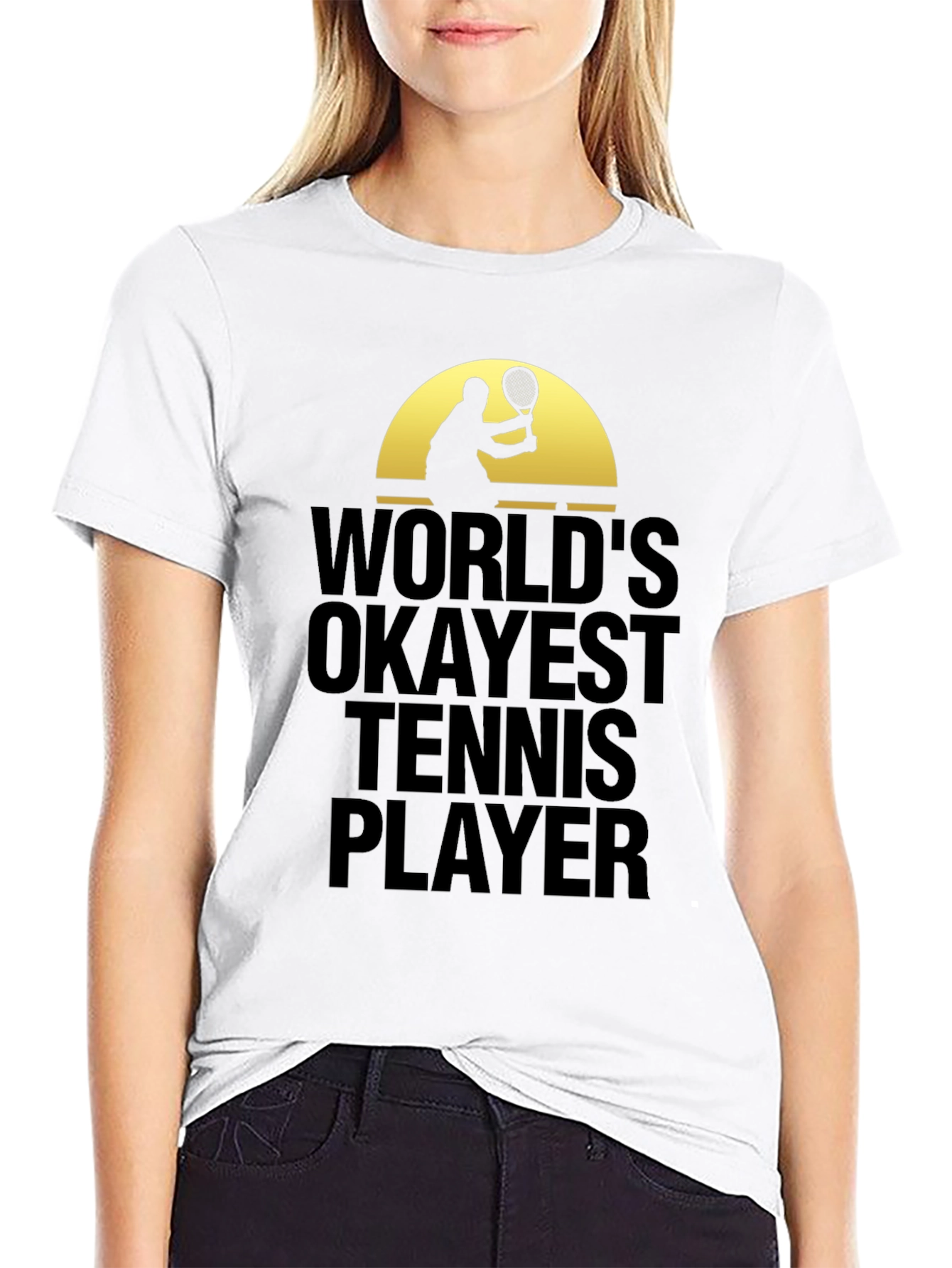Black World's Okayest Tennis Player Graphic T-Shirt view 9
