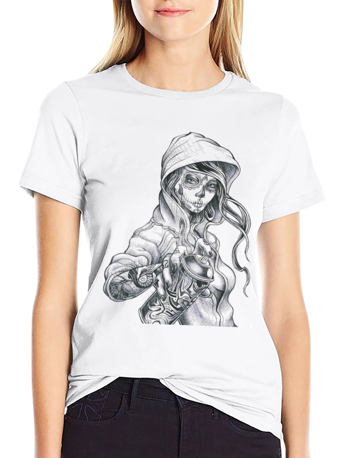 Black Sugar Skull Woman Graphic T-Shirt view 9