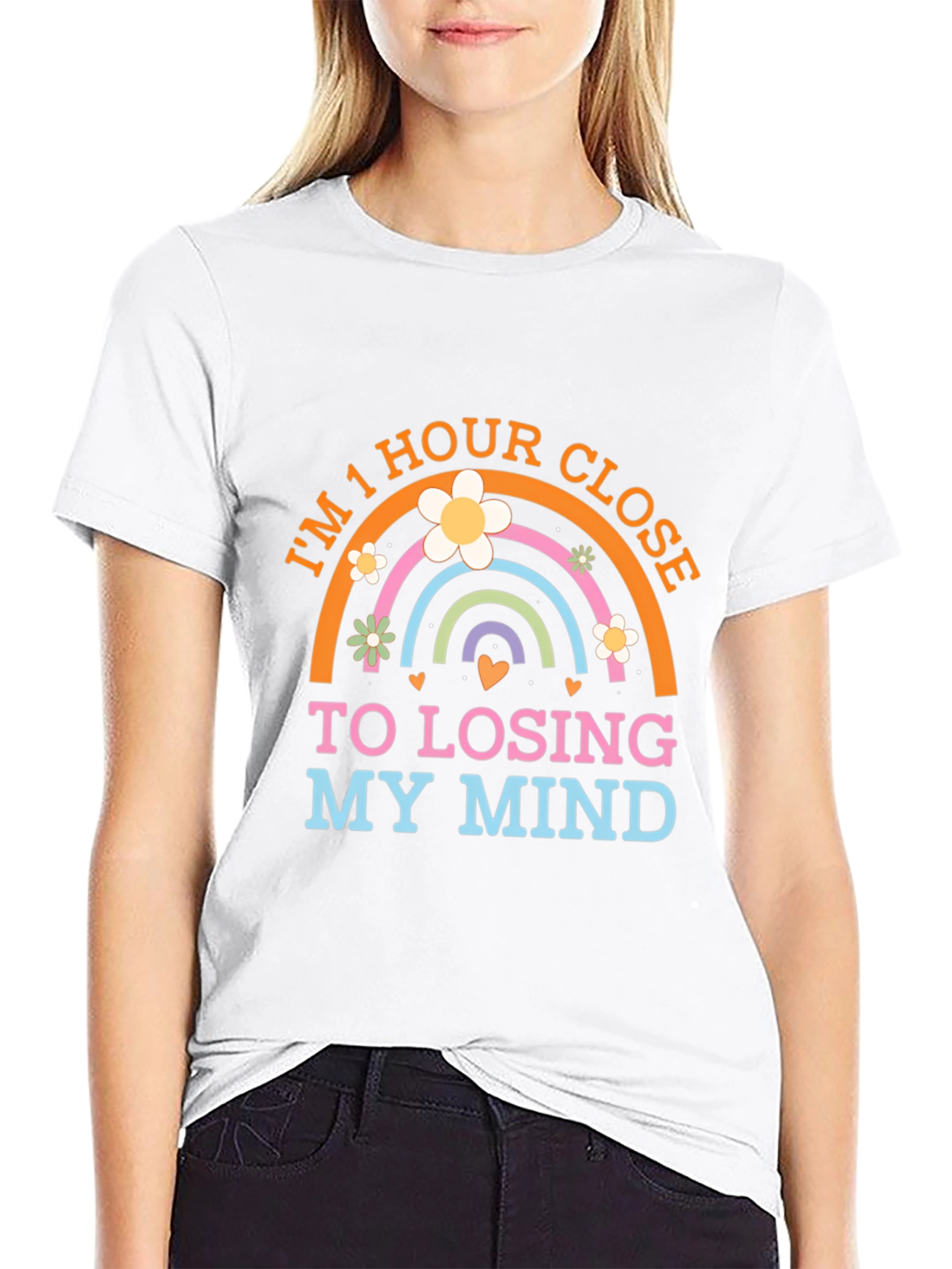 Black I'm 1 Hour Close To Losing My Mind Rainbow T-Shirt view 9