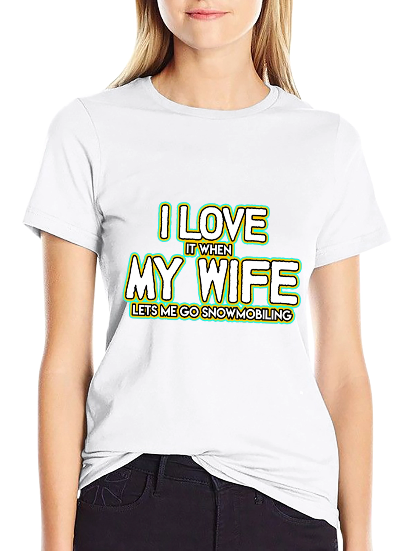Black I Love My Wife Snowmobiling Black T-Shirt view 9