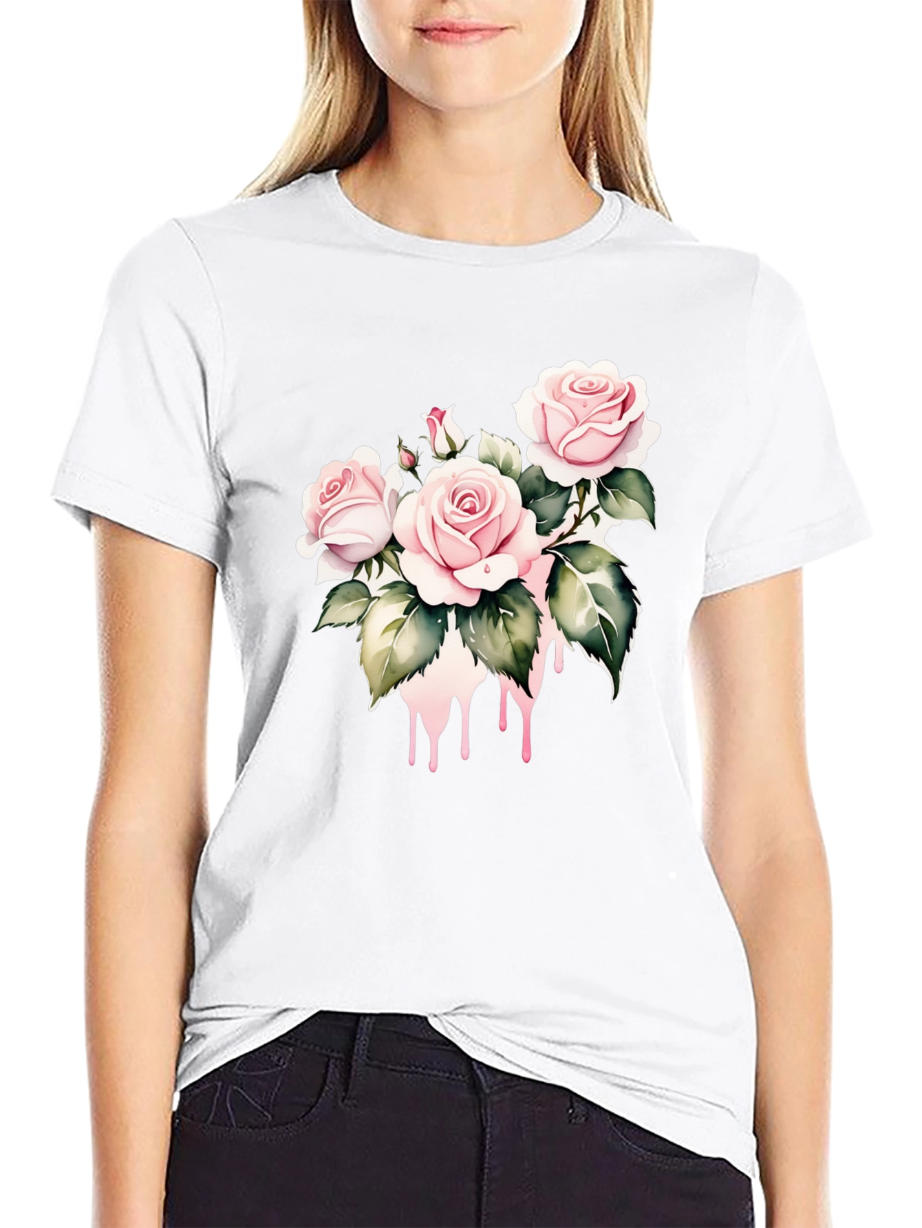 Black T-Shirt with Floral Rose Design - 9