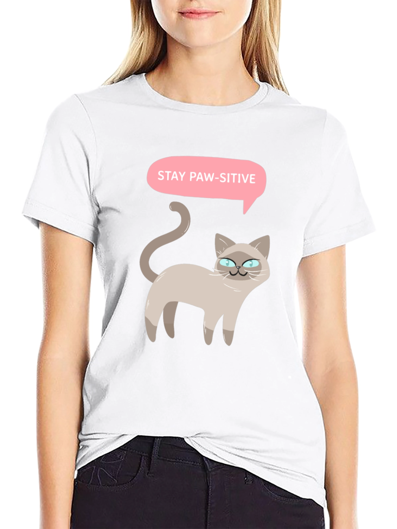 Black Stay Paw-sitive Cat Graphic T-Shirt view 9