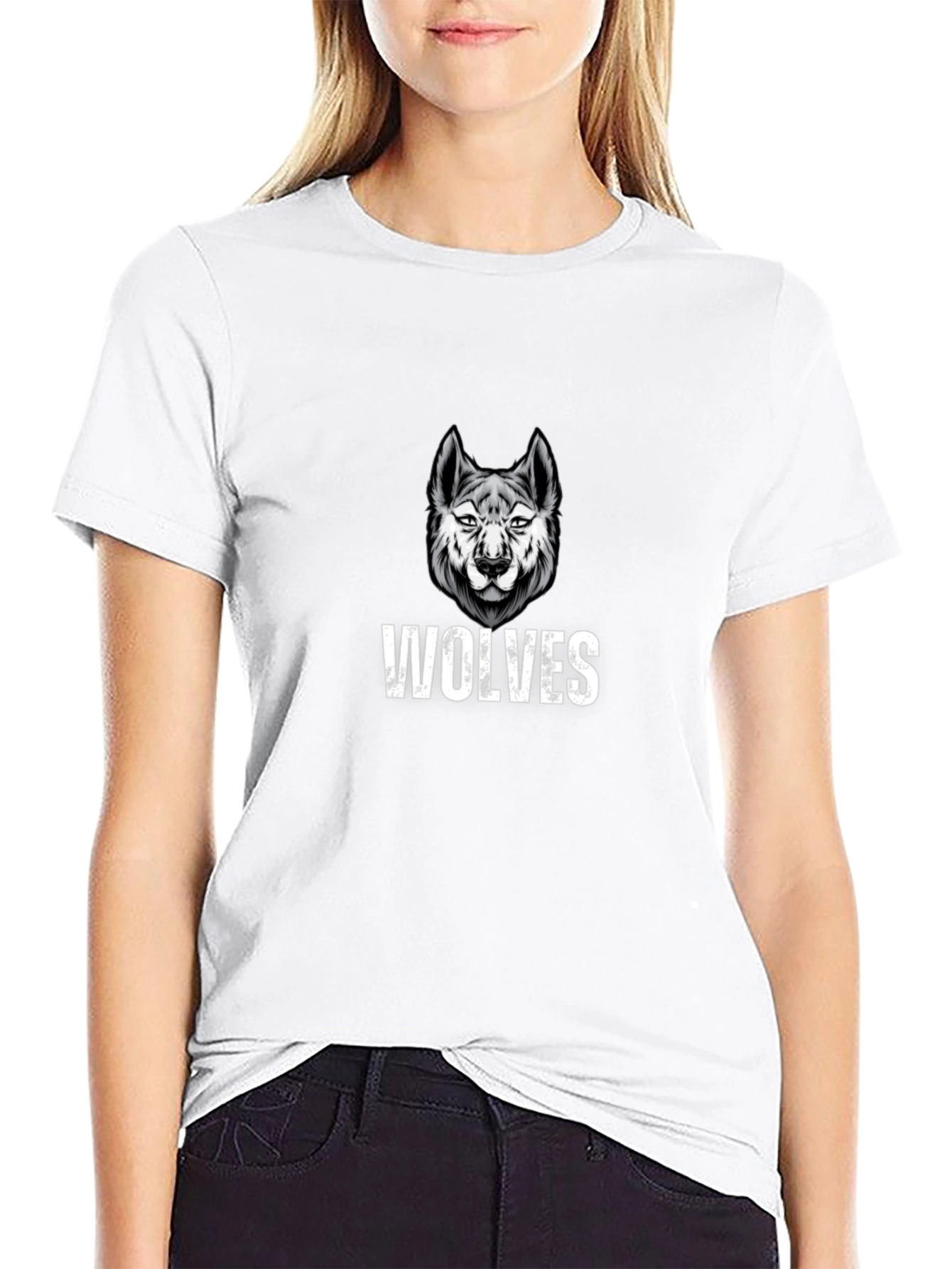 Black Wolves Graphic Print Black T-Shirt view 9