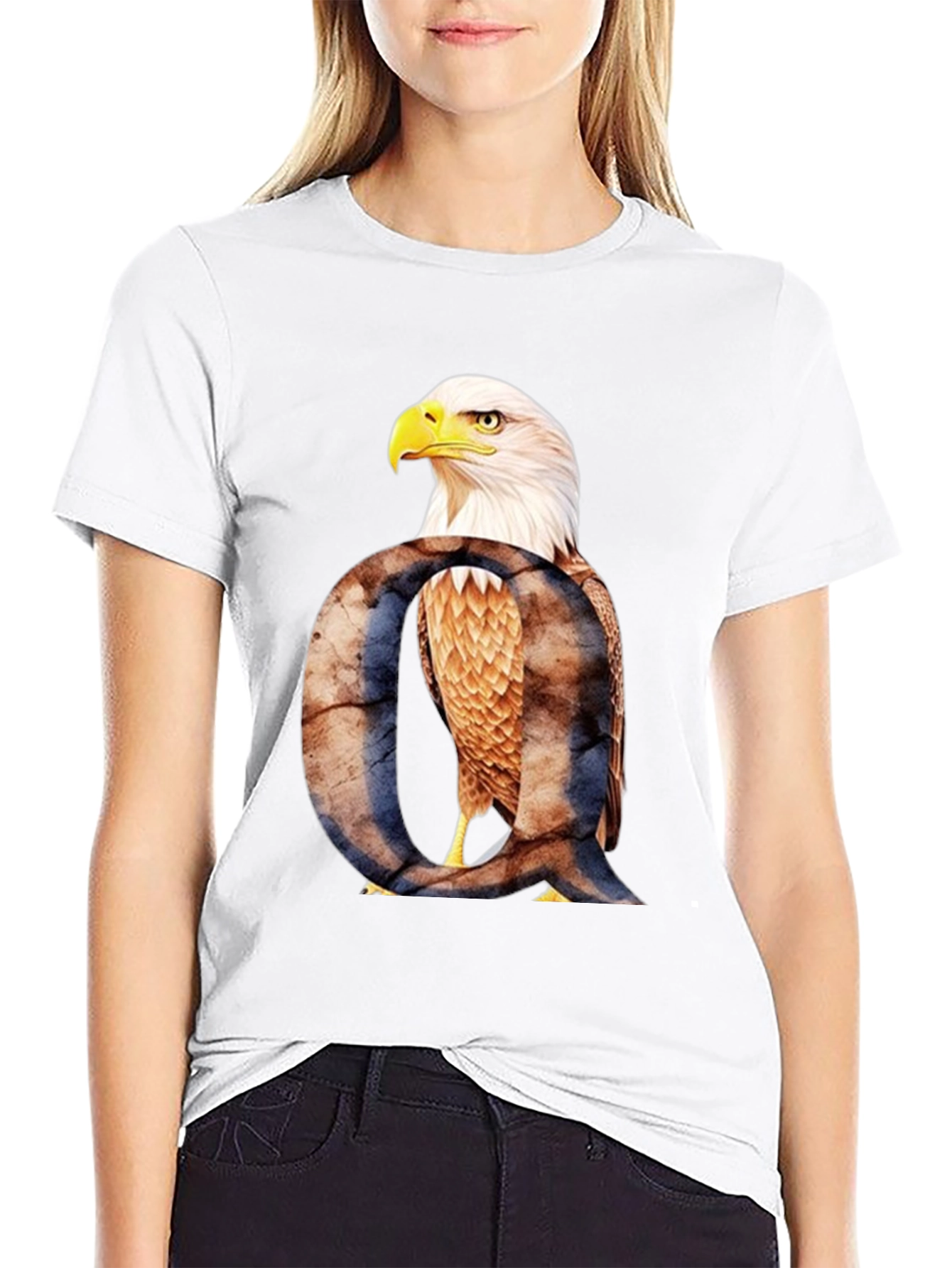 Black Eagle Letter Q Graphic T-Shirt view 9