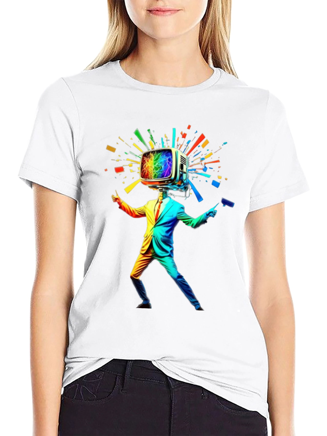 Black Rainbow TV Head Man Black T-Shirt view 9