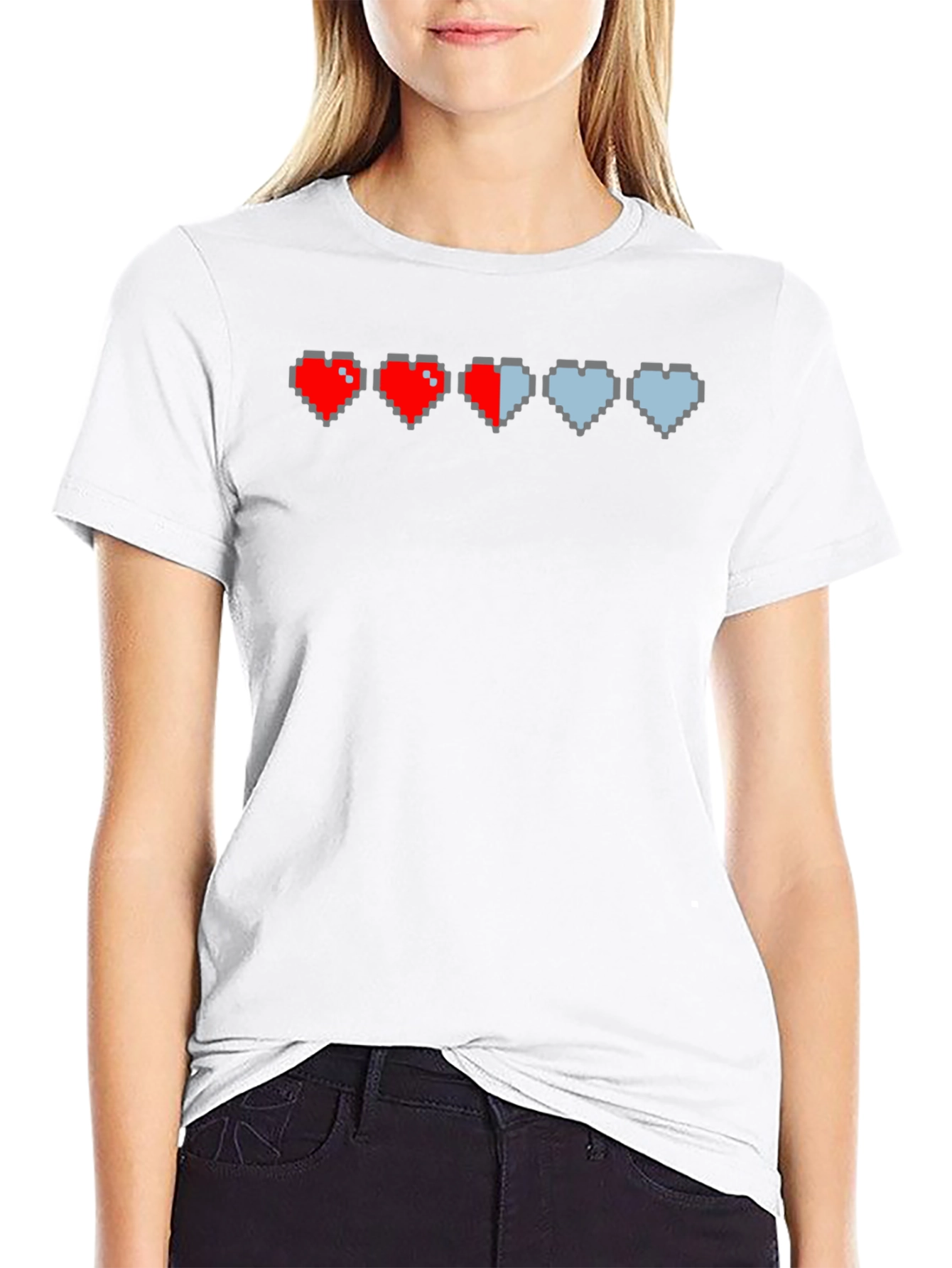 Black Gamer Pixel Heart T-Shirt - Life Bar Design view 9
