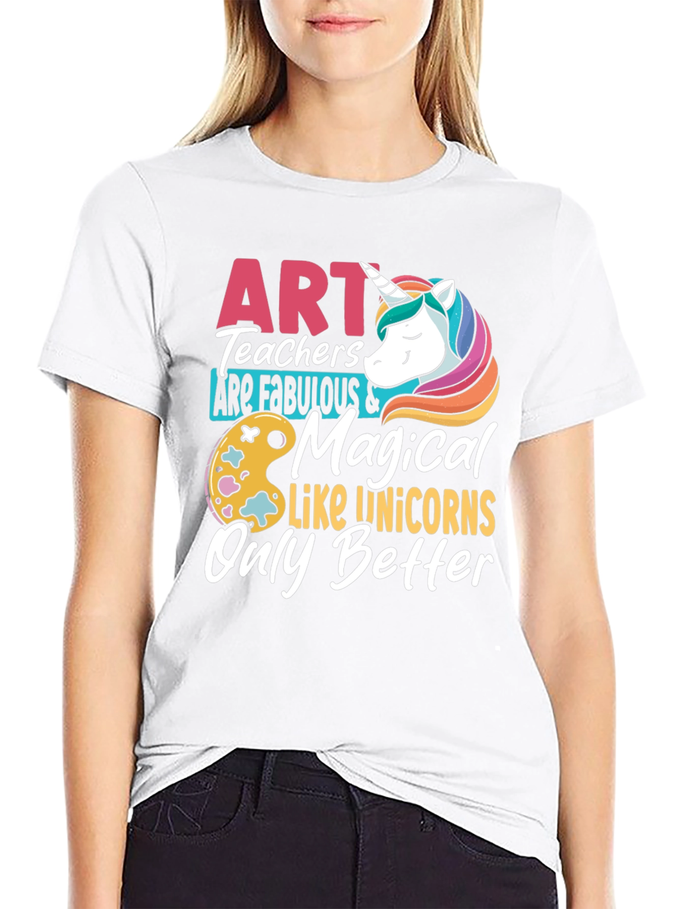 Black Art Teacher Unicorn Graphic T-Shirt view 9