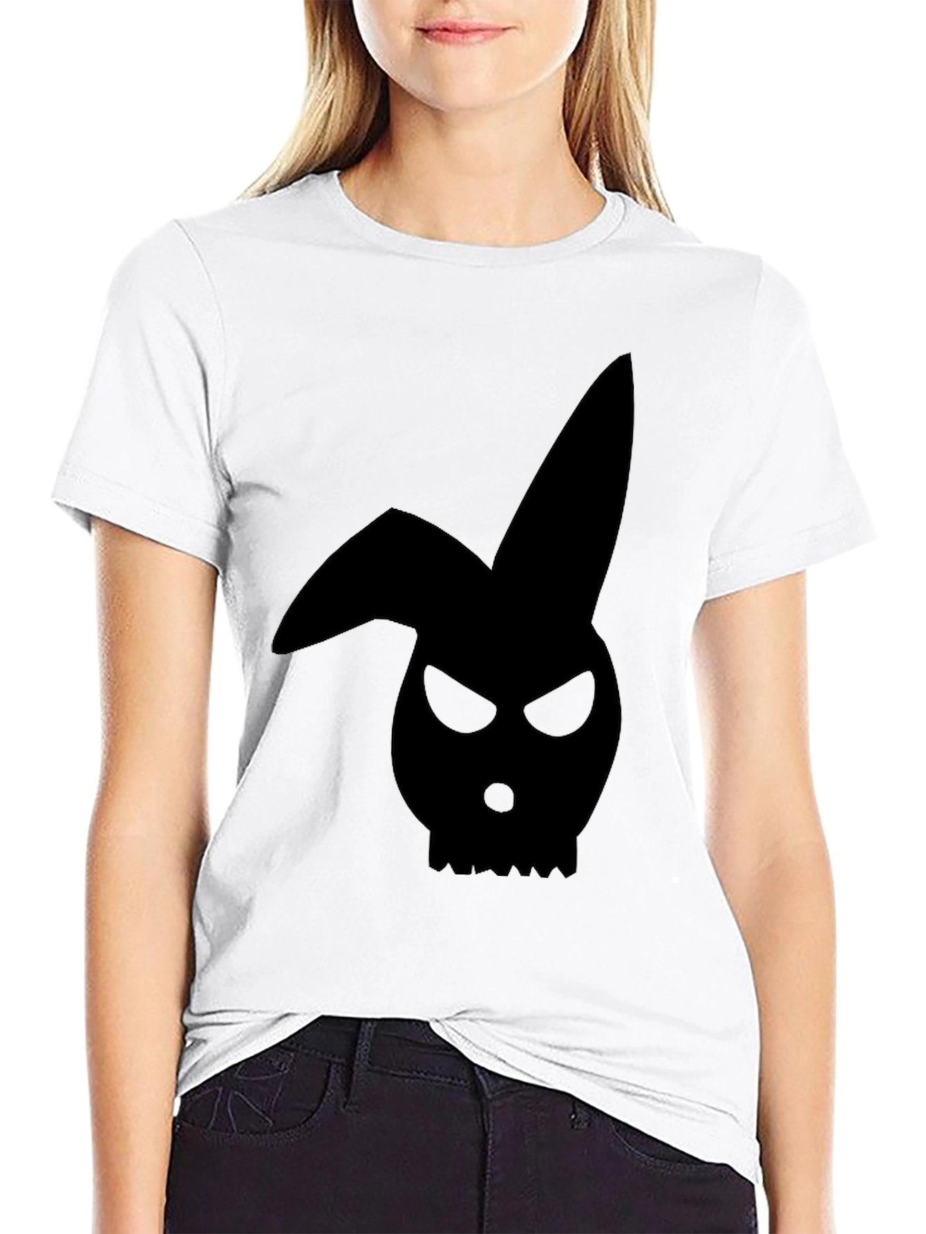 Black Men's Black Bunny Skull Graphic T-Shirt view 9