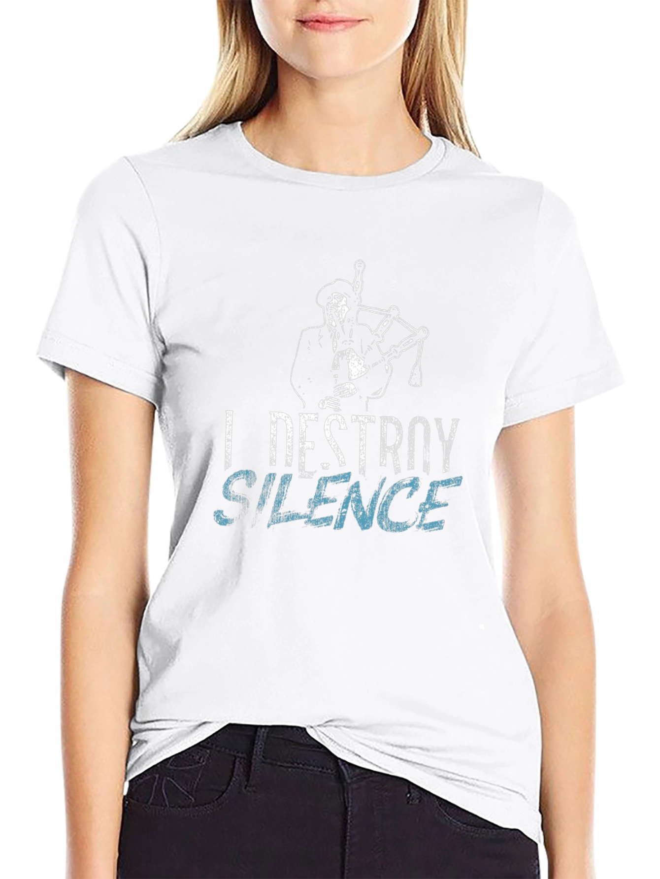 Black I Destroy Silence Graphic T-Shirt - Bagpipe Musician view 9