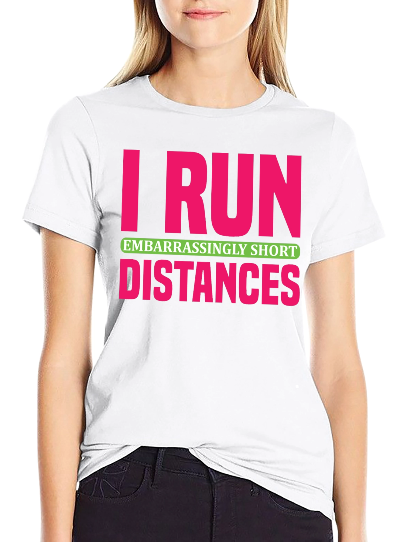 Black I Run Embarrassingly Short Distances T-Shirt view 9