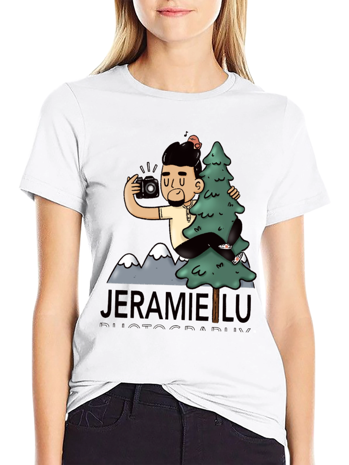 Black Men's Black T-Shirt with Photographer Graphic view 9