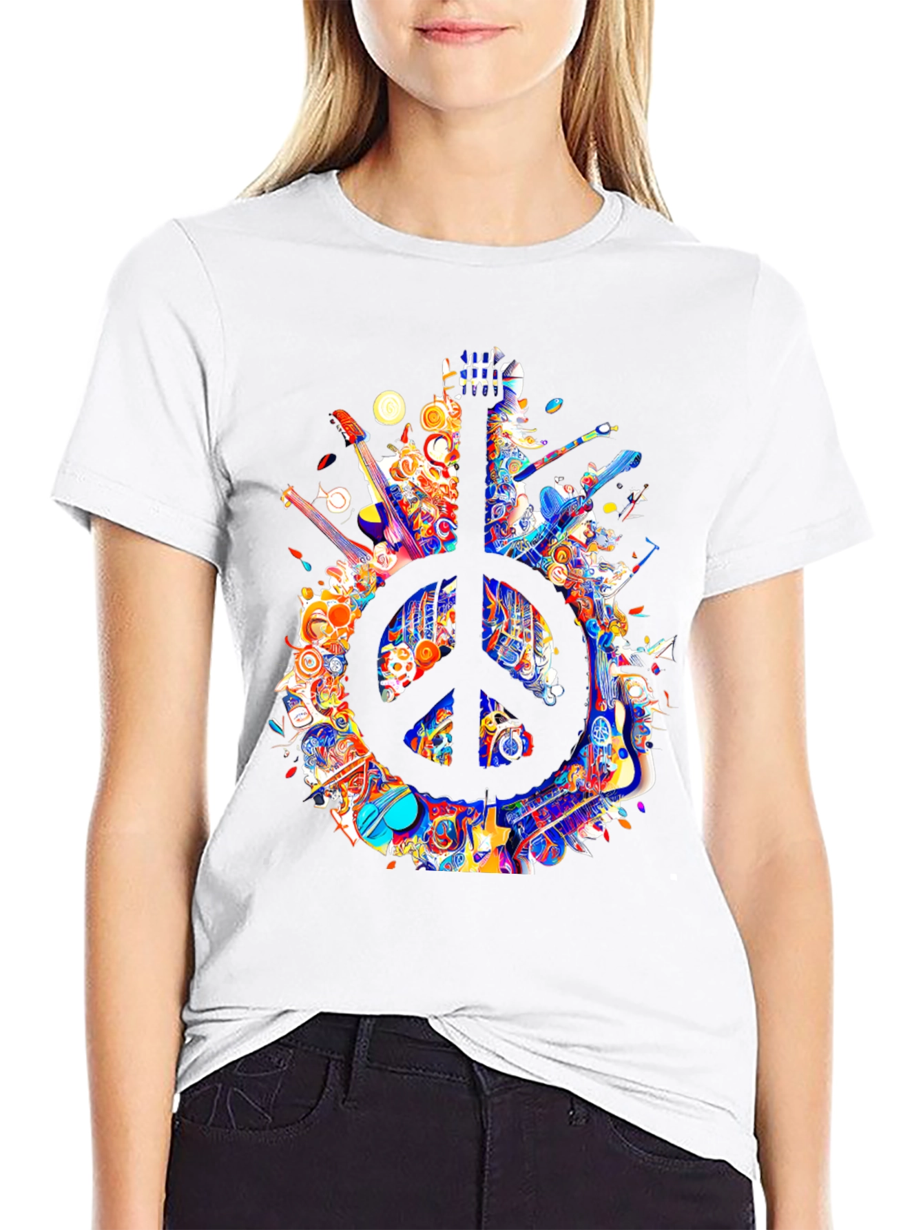 Black Peace Sign Guitar T-Shirt view 9
