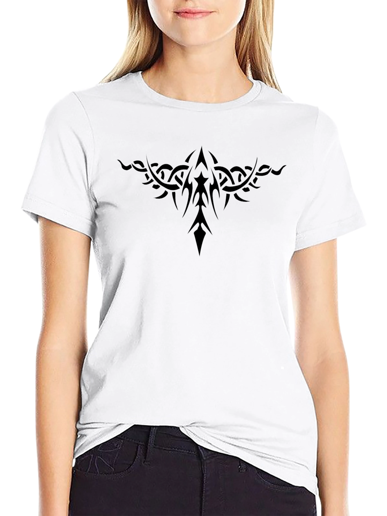 Black Tribal Tattoo Style Graphic Black T-Shirt for Men view 9