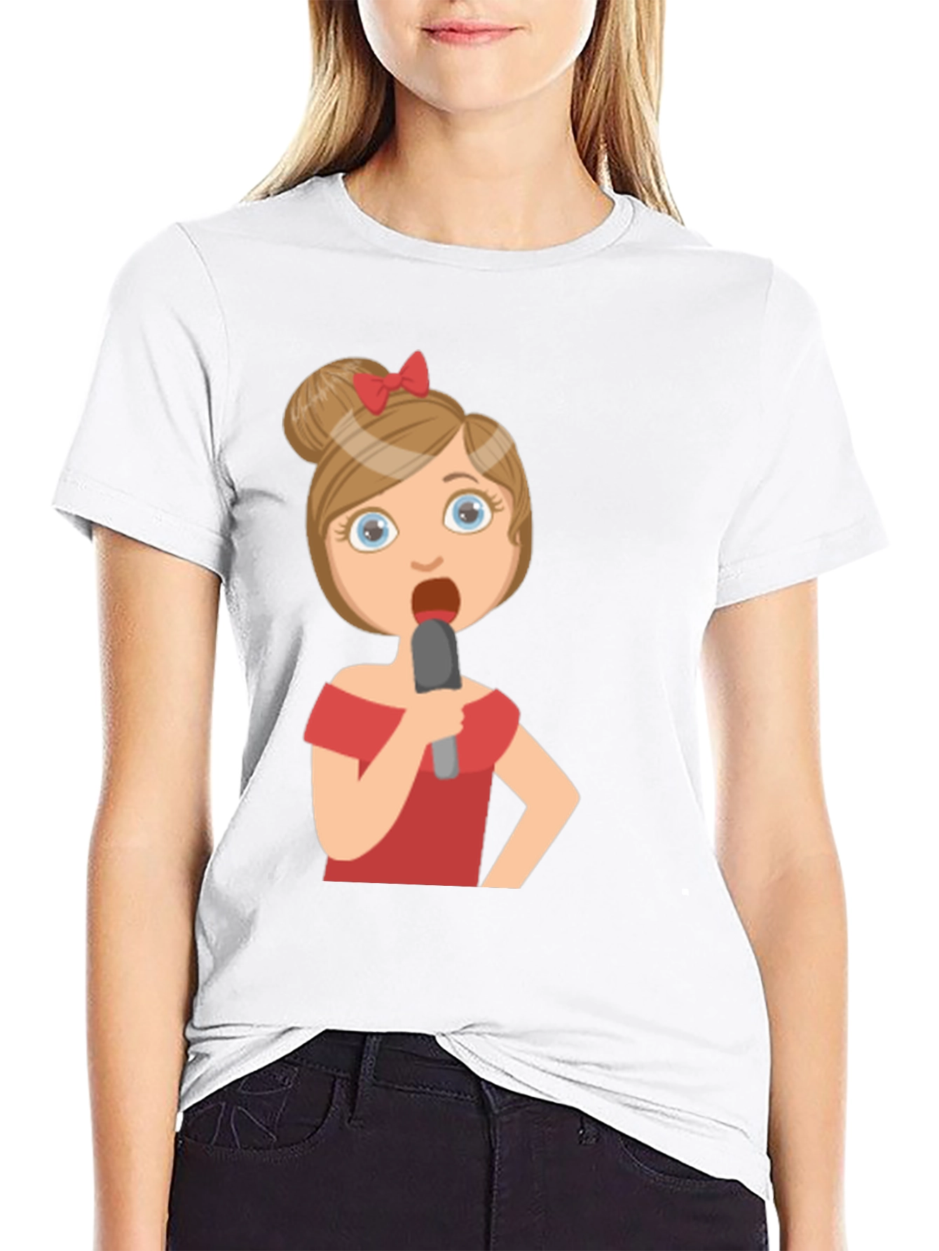 Black Singing Girl Graphic Tee - Black Cotton Blend view 9