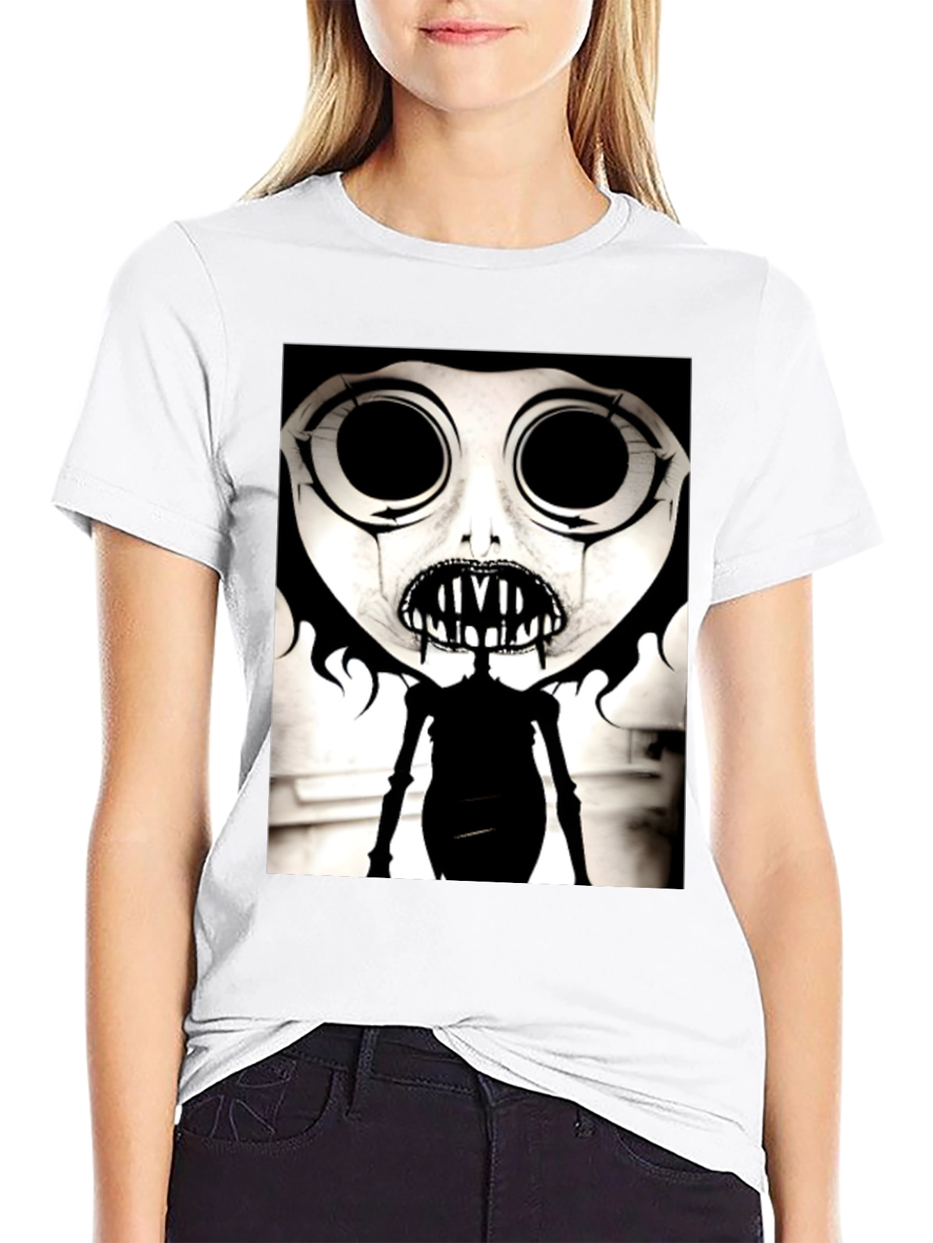 Black Creepy Cartoon Character Graphic Tee - Black view 9