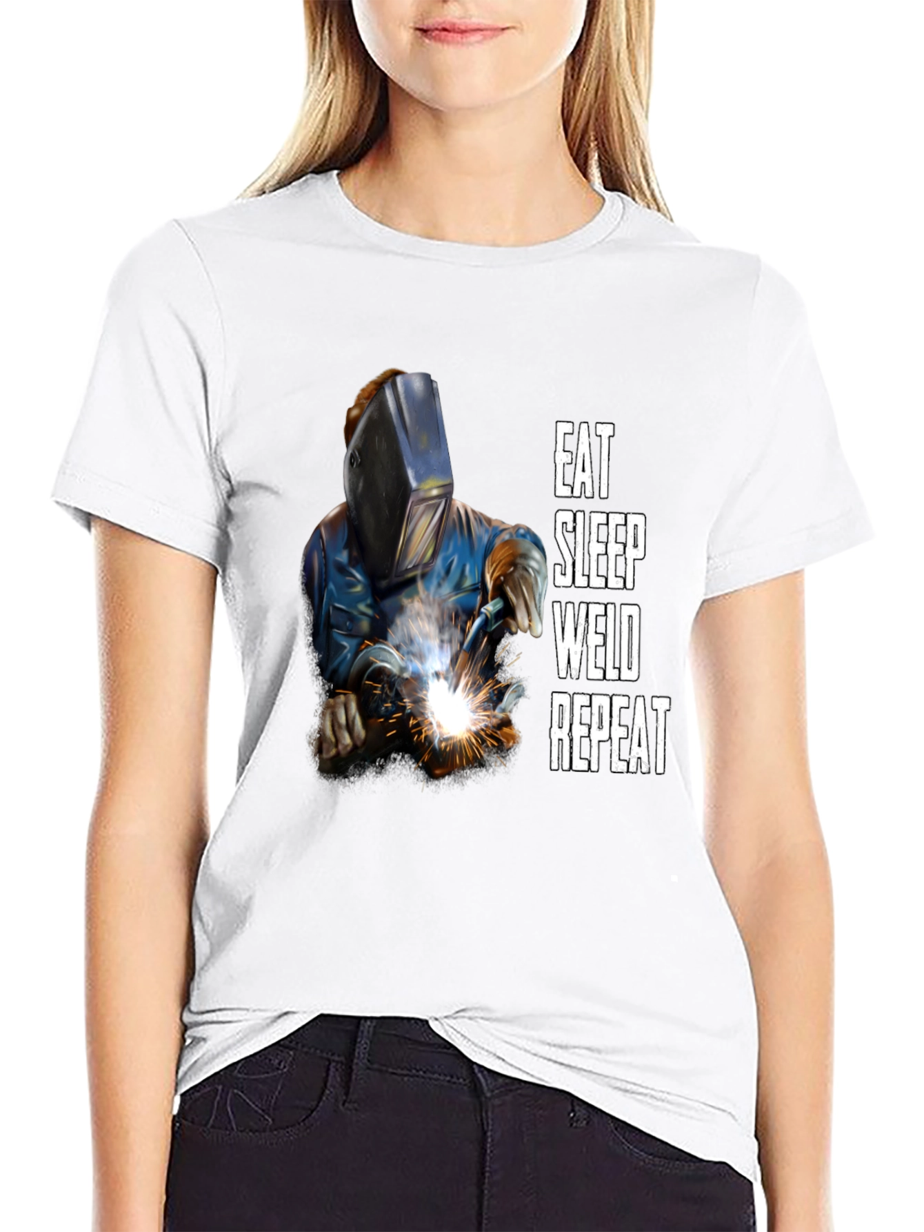 Black Eat Sleep Weld Repeat T-Shirt - Black Welding Tee view 9