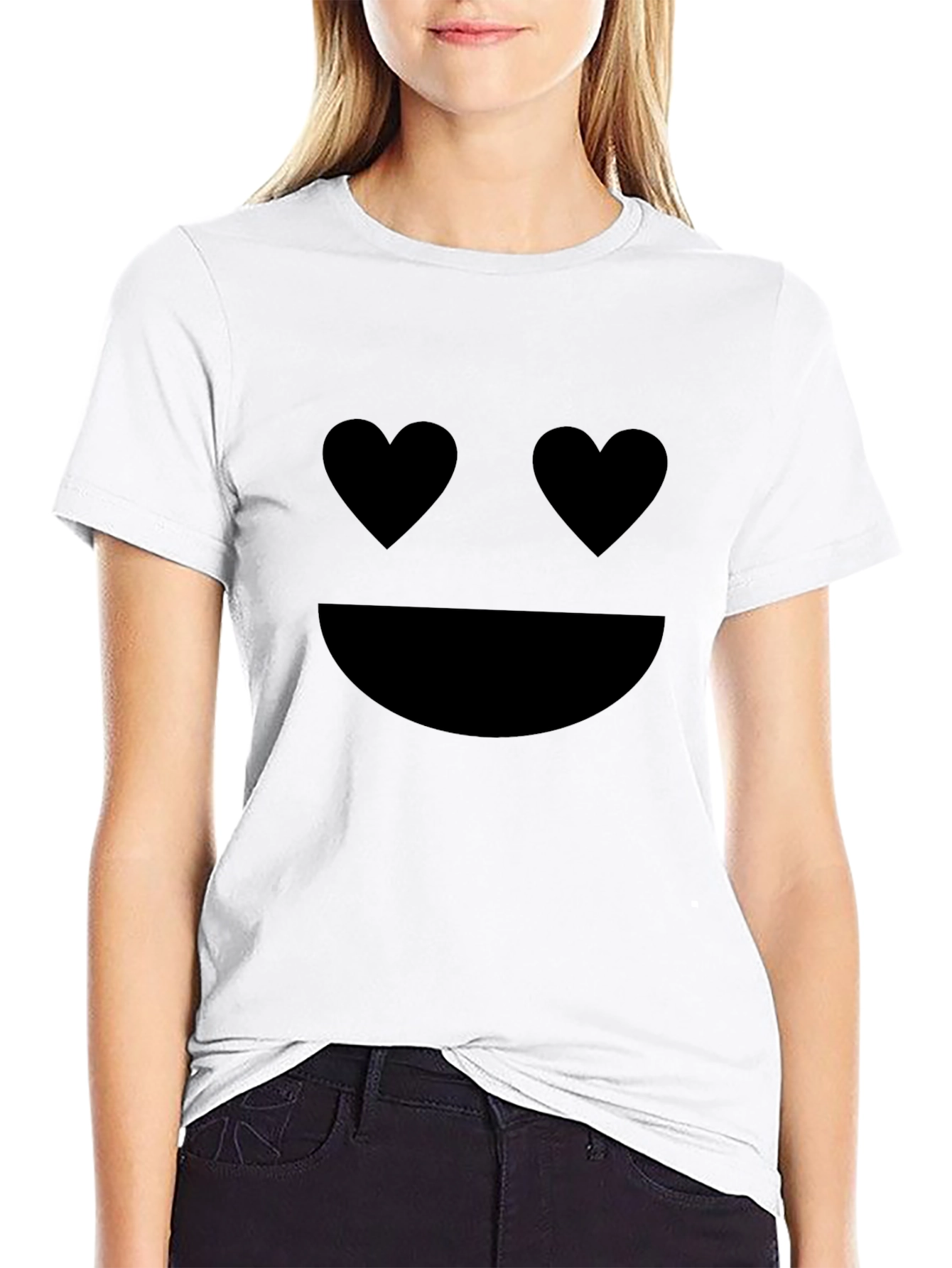Black Heart Eyes Emoji T-Shirt - Black Crew Neck Tee view 9