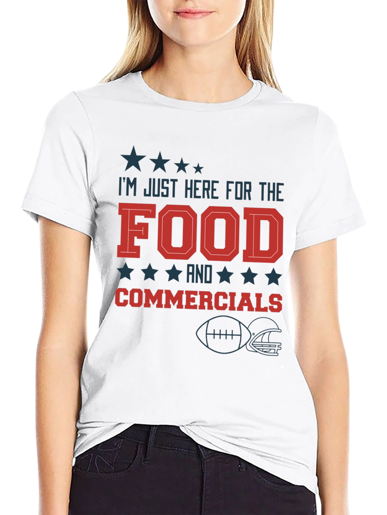 Black I'm Just Here for the Food & Commercials Football T-Shirt view 9