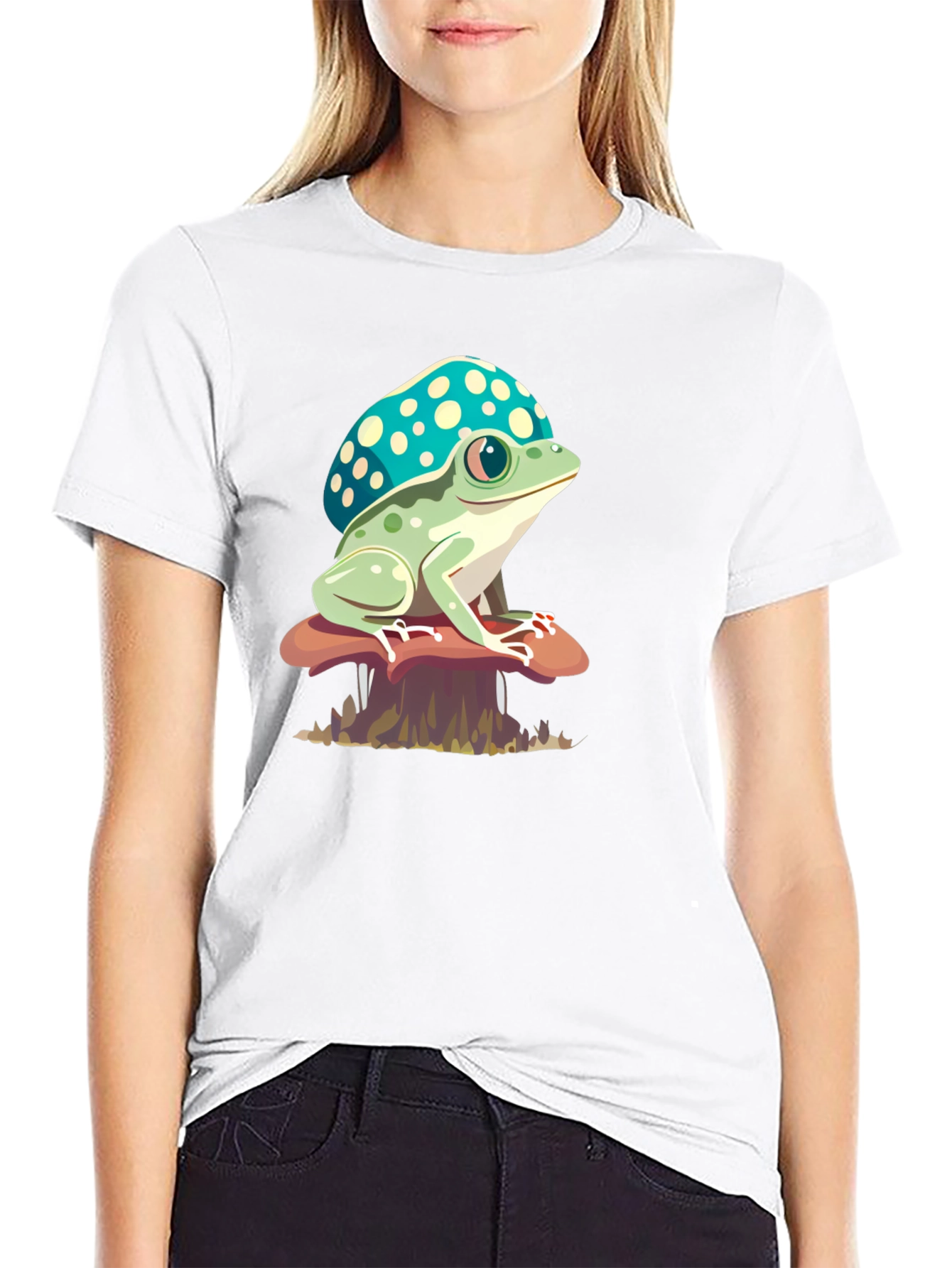 Black Frog on Mushroom Tee view 9