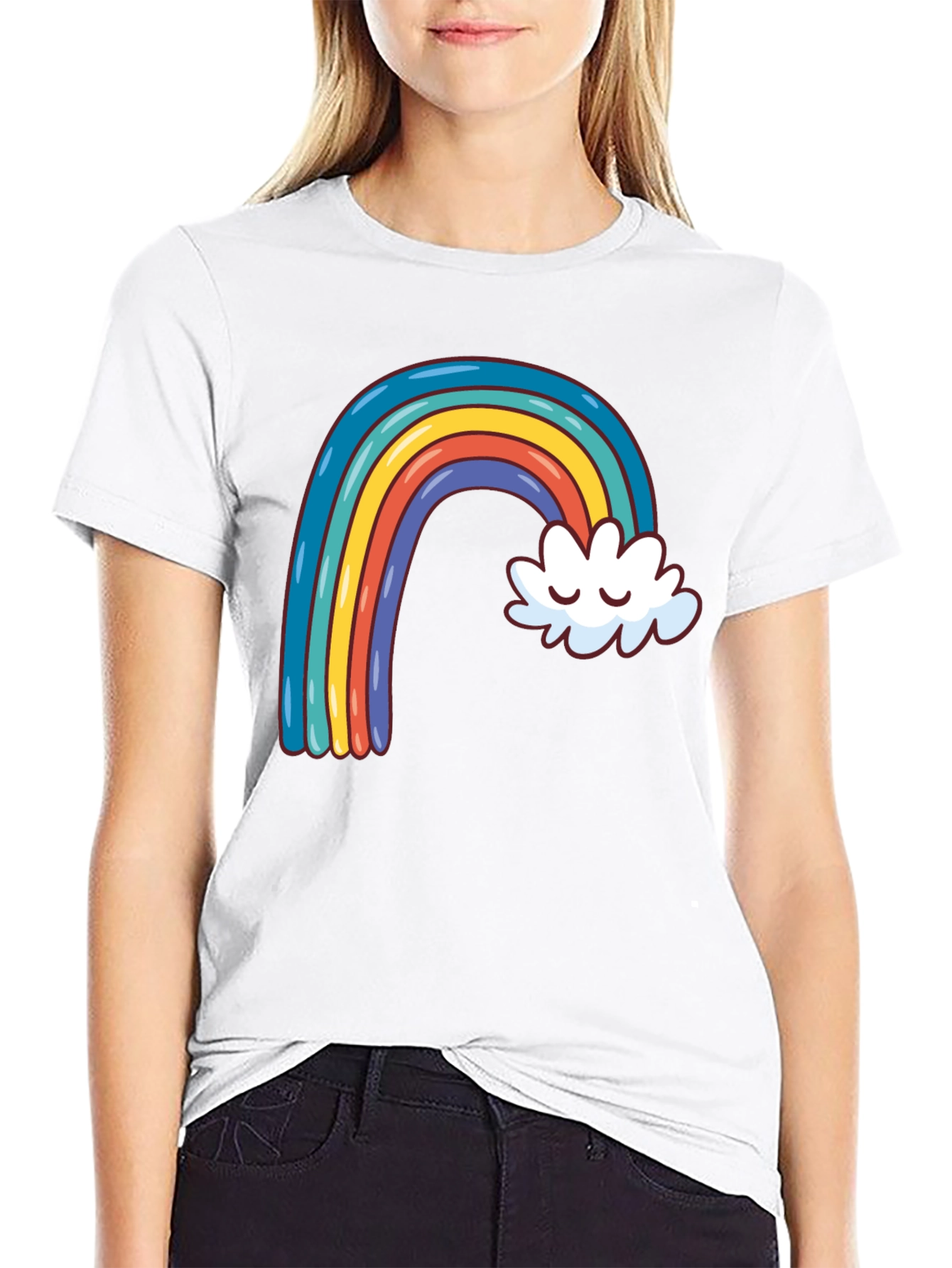 Black Rainbow & Cloud Graphic Tee - Black Cotton Casual Shirt view 9