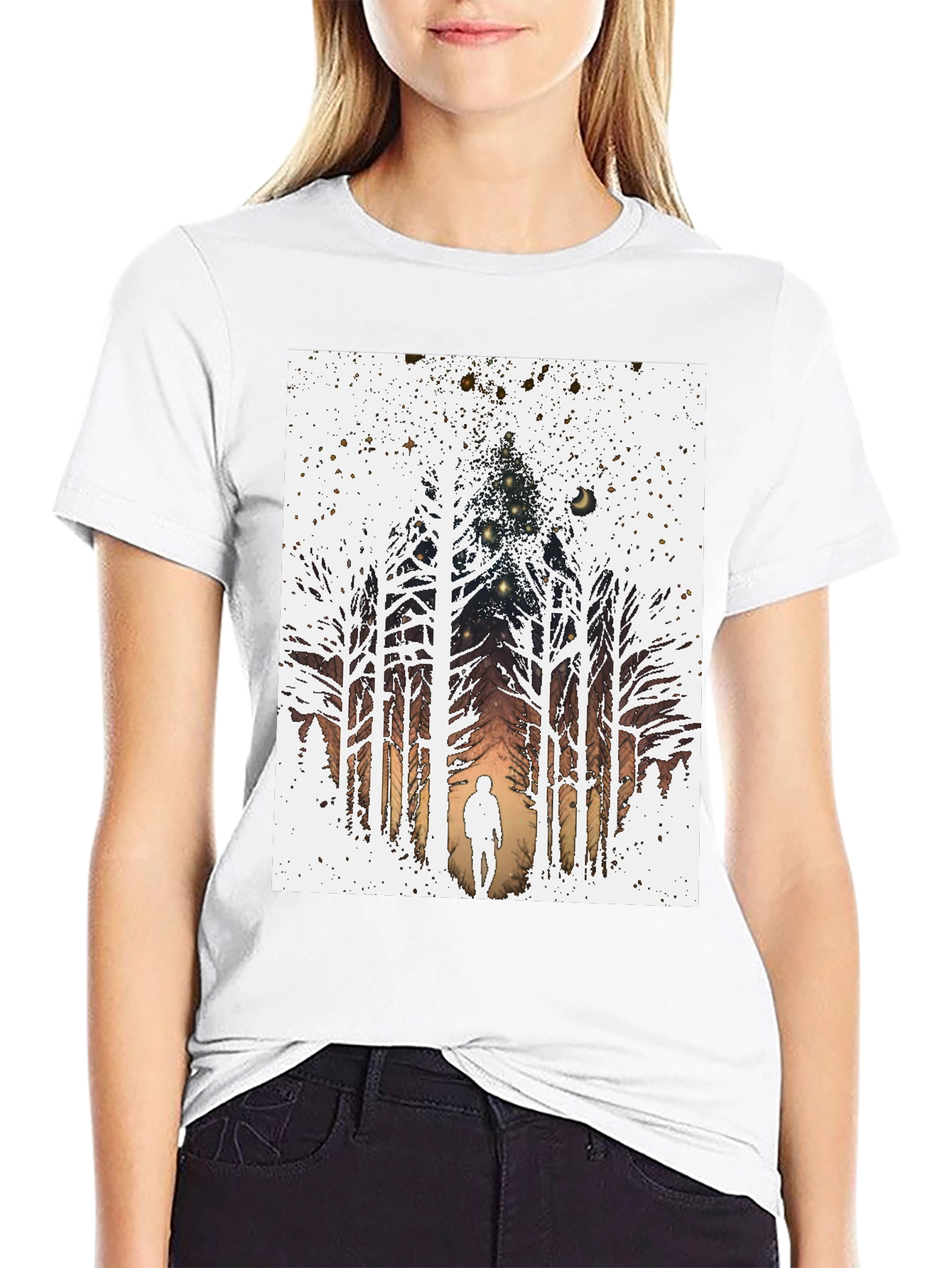 Black Eerie Forest T-Shirt - Silhouette in the Woods view 9