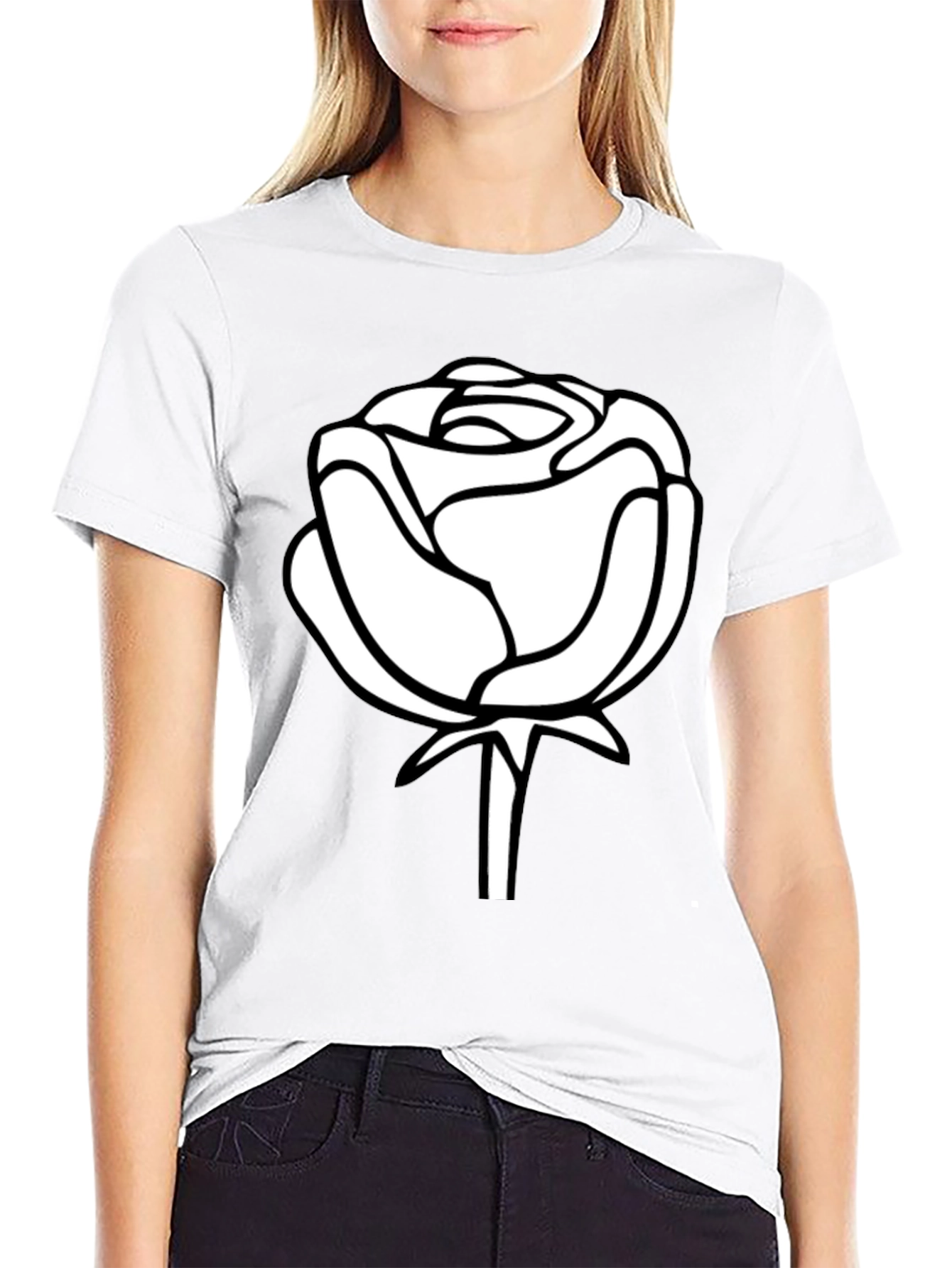 Black Black T-Shirt with White Rose Design view 9