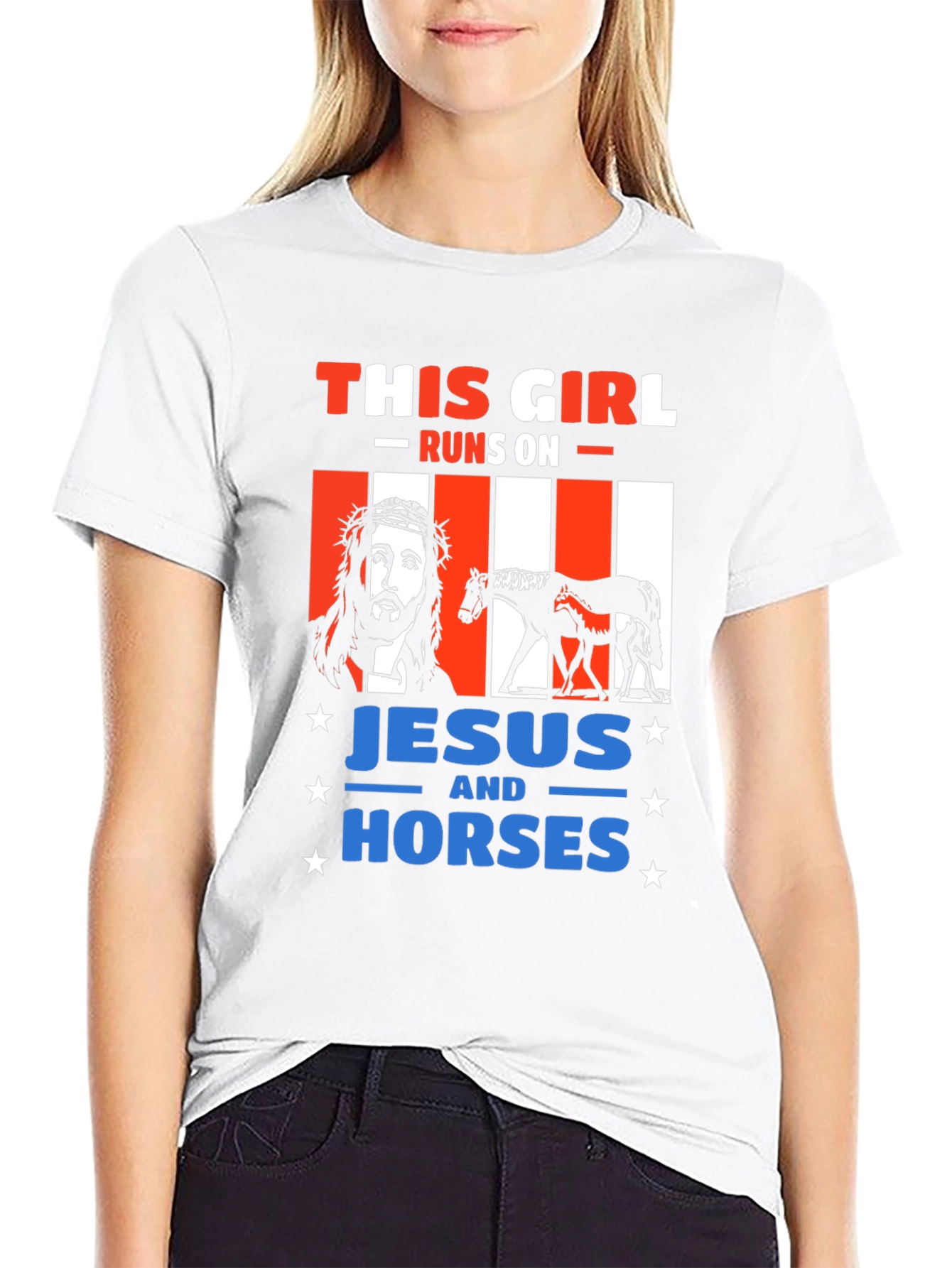 Black This Girl Runs On Jesus and Horses T-Shirt view 9