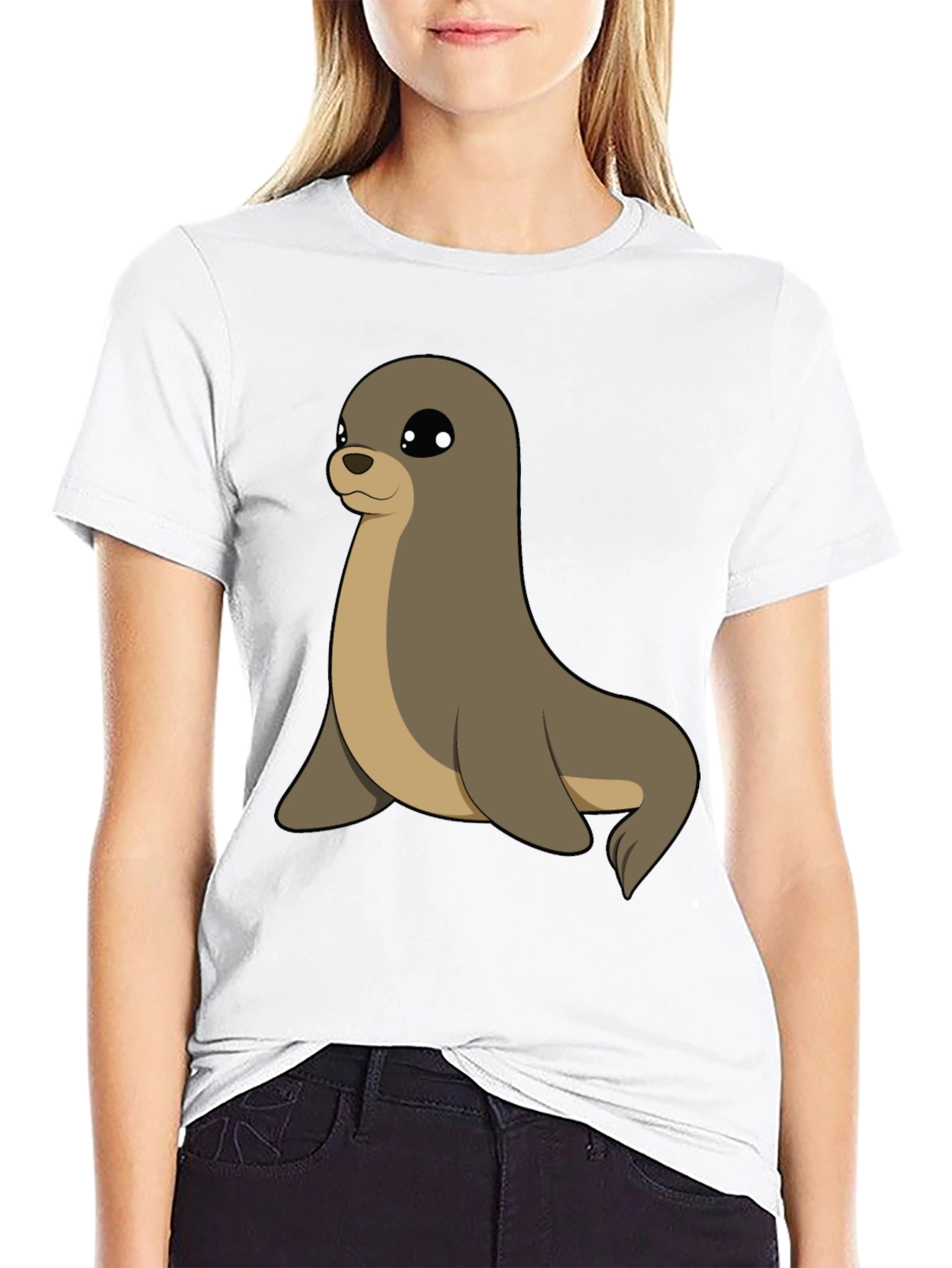 Black Cute Seal Graphic Tee - Casual Black T-Shirt view 9