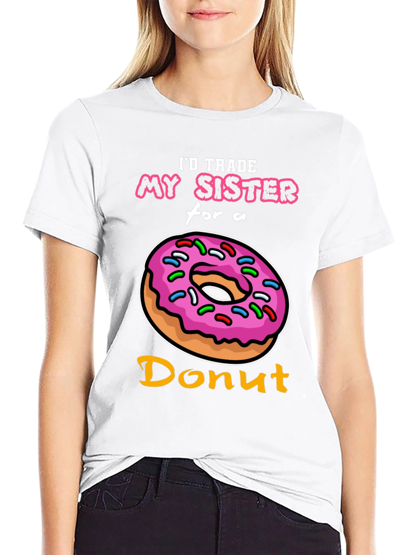 Black I'd Trade My Sister for a Donut T-Shirt view 9