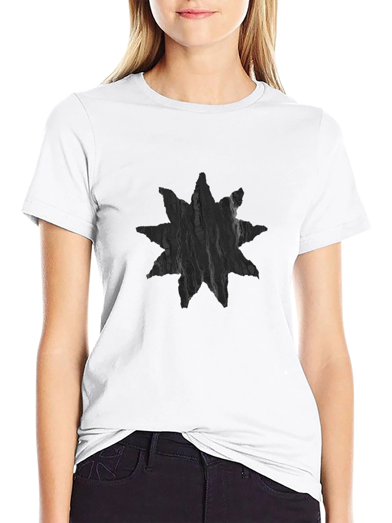 Black Abstract Star Design Men's Black T-Shirt view 9