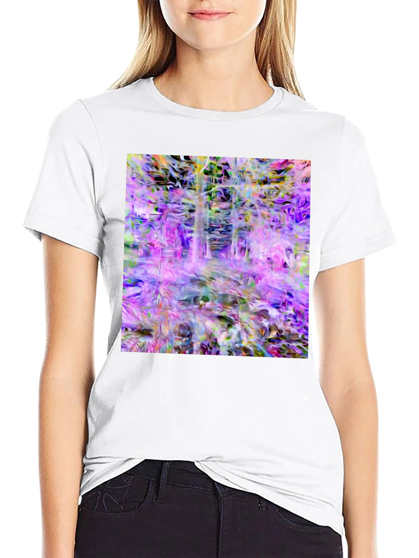 Black Abstract Forest Print Black T-Shirt view 9