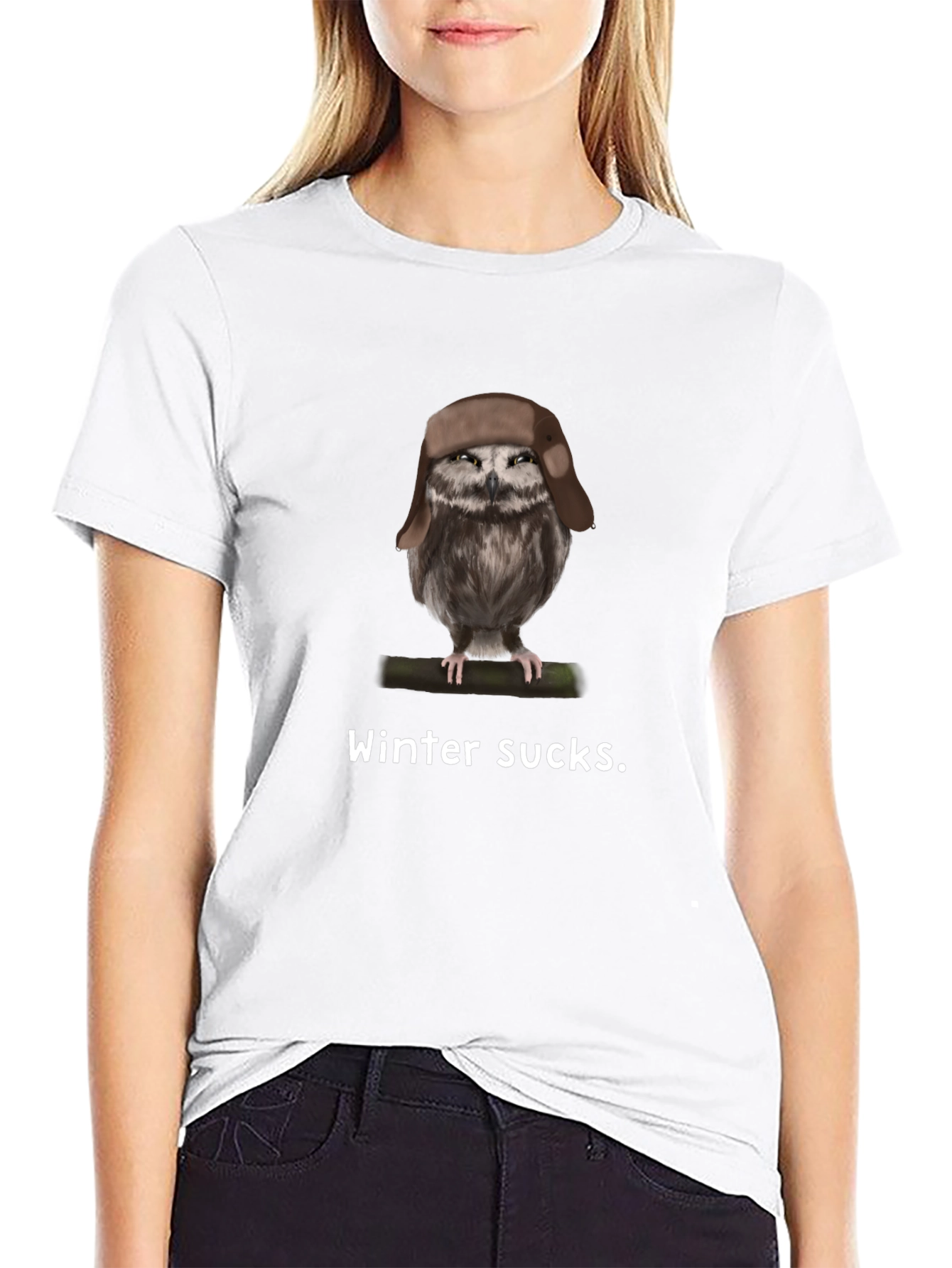 Black Winter Sucks Owl T-Shirt view 9