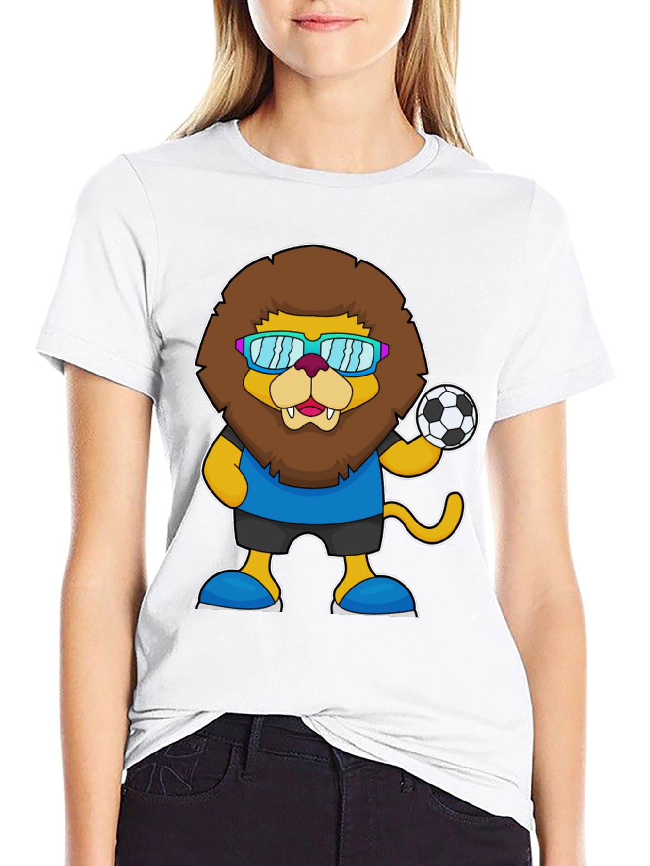 Black Lion Soccer T-Shirt - Fun Cartoon Graphic Tee view 9