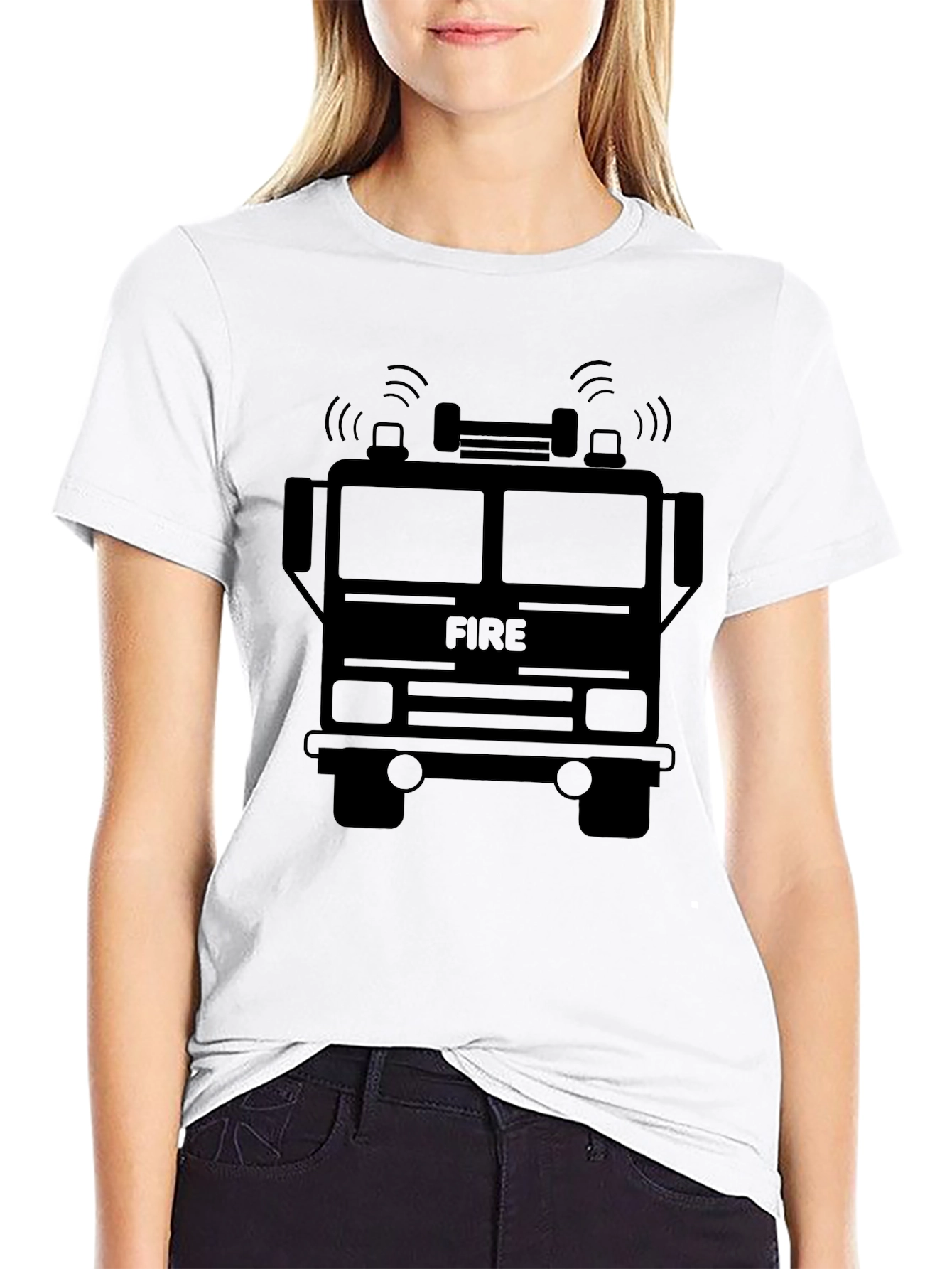 Black Fire Truck Graphic T-Shirt view 9