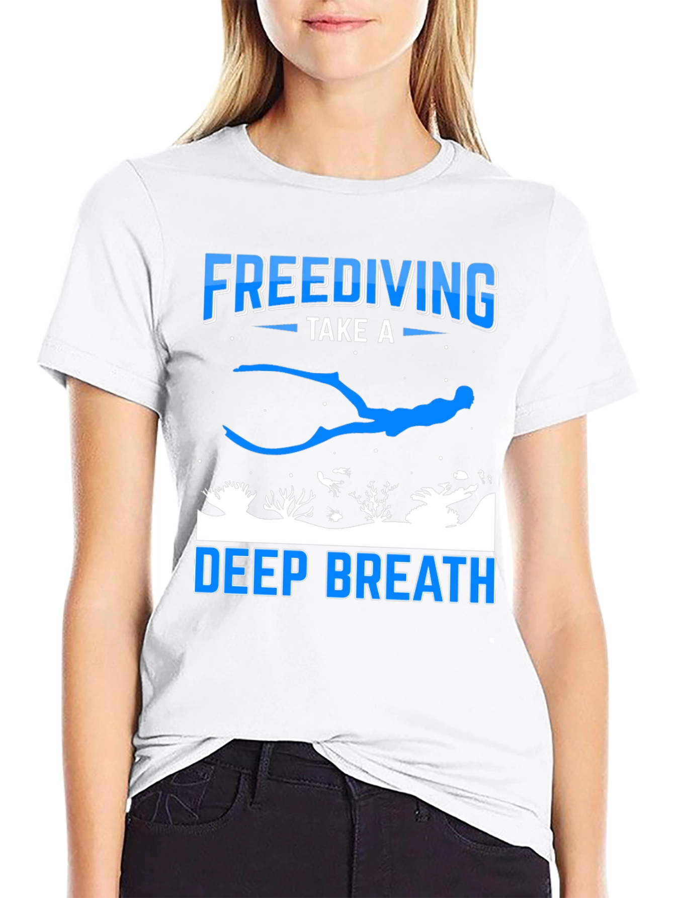 Black Freediving Deep Breath Graphic T-Shirt view 9