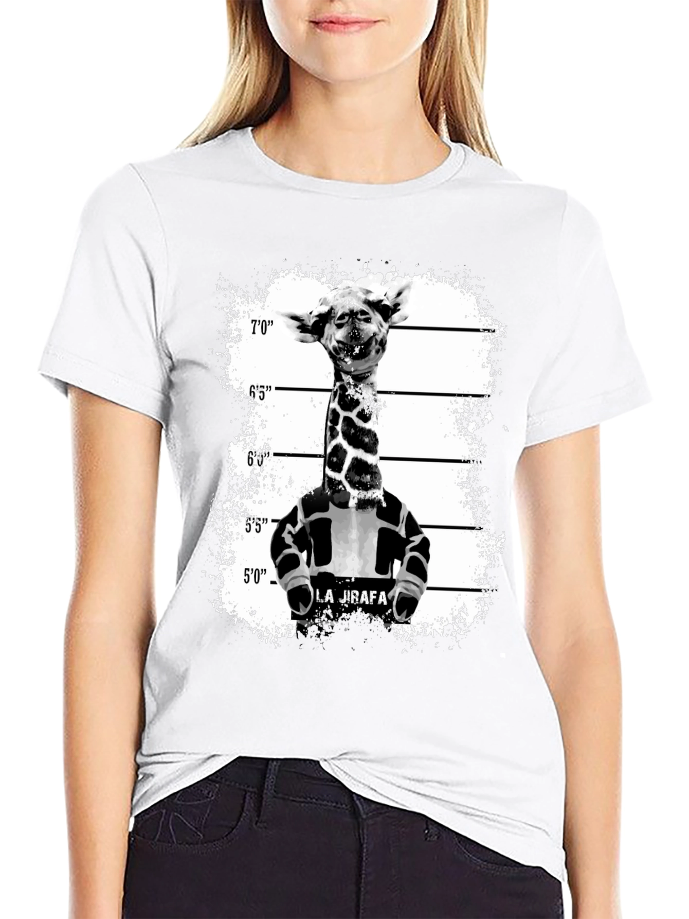 Black Giraffe Mugshot Graphic Tee - Funky Animal T-Shirt view 9