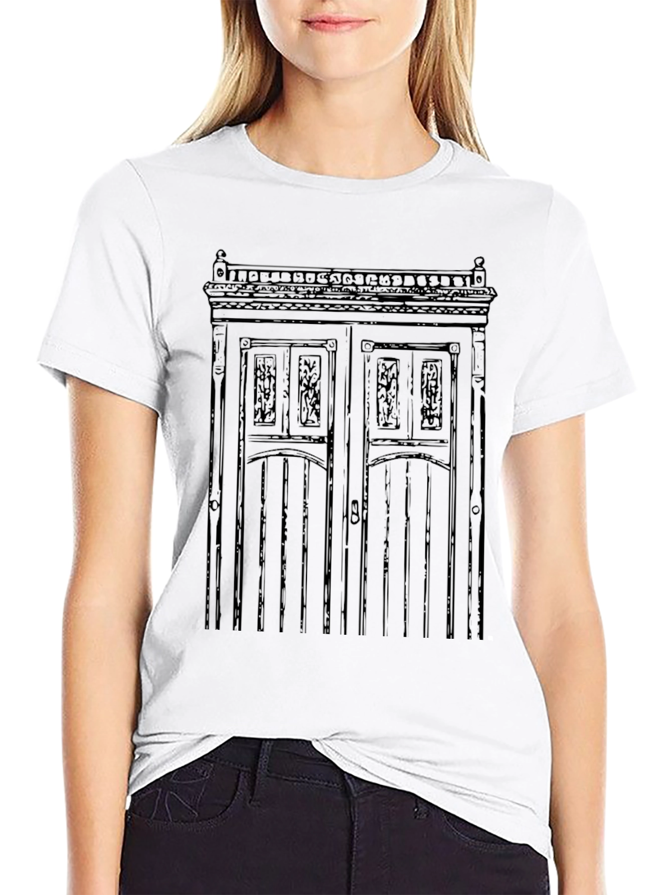 Black Vintage Door Graphic Tee - Black Cotton Blend view 9