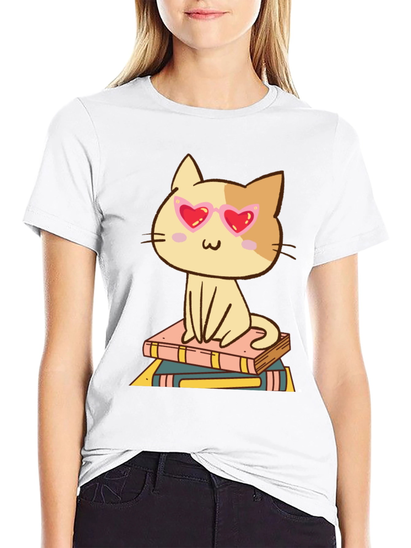 Black Cute Cat Reading Books T-Shirt view 9