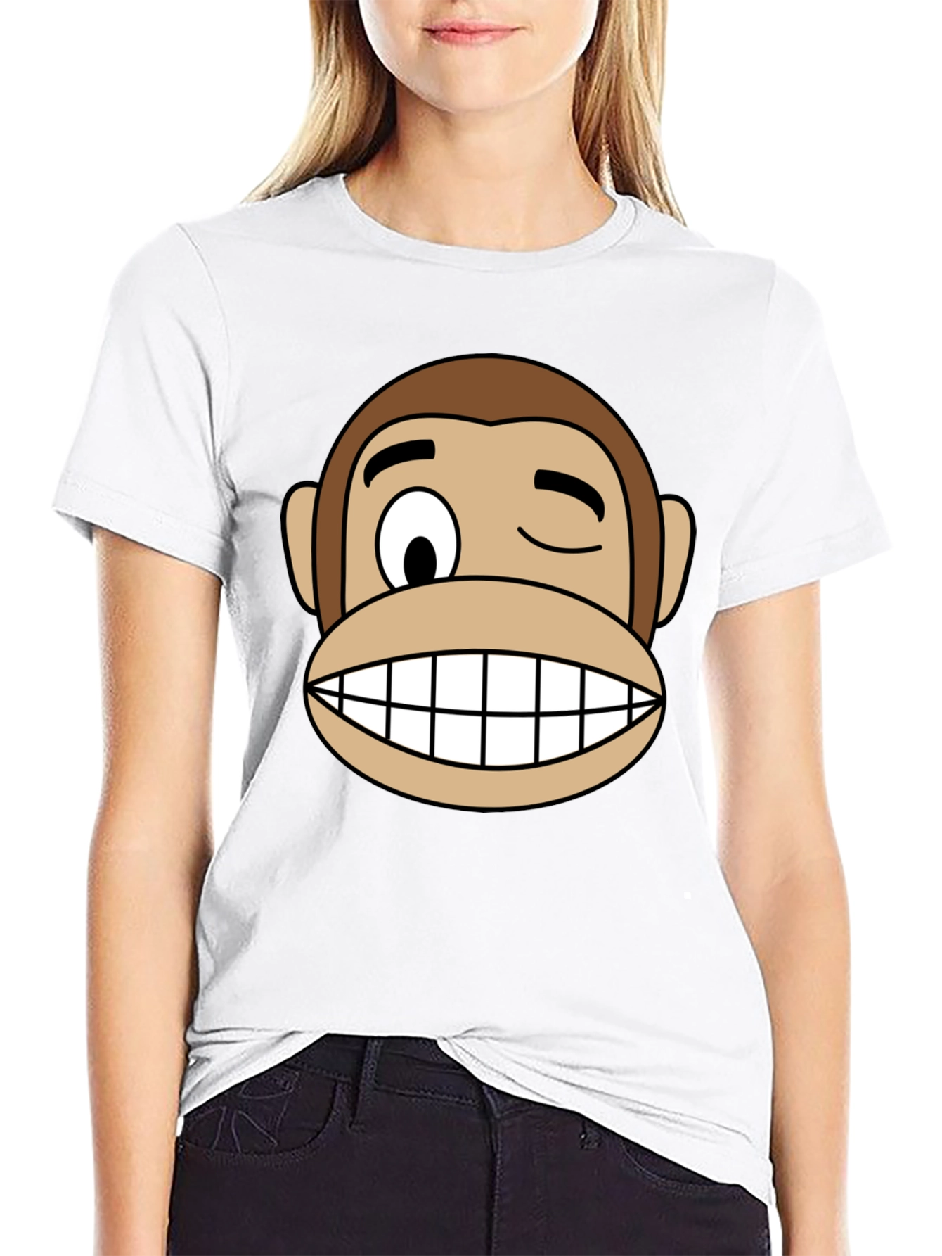 Black Funny Monkey Face Graphic Black T-Shirt view 9