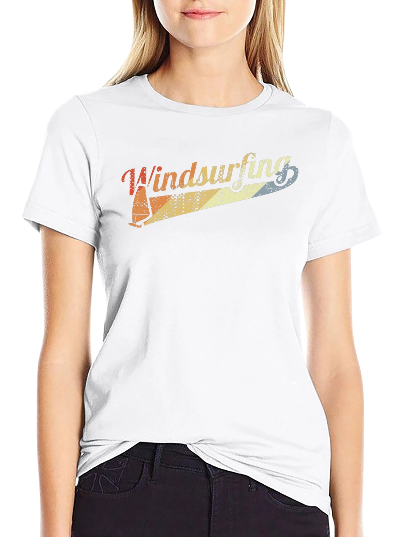 Black Retro Windsurfing T-Shirt - Vintage Style Tee view 9