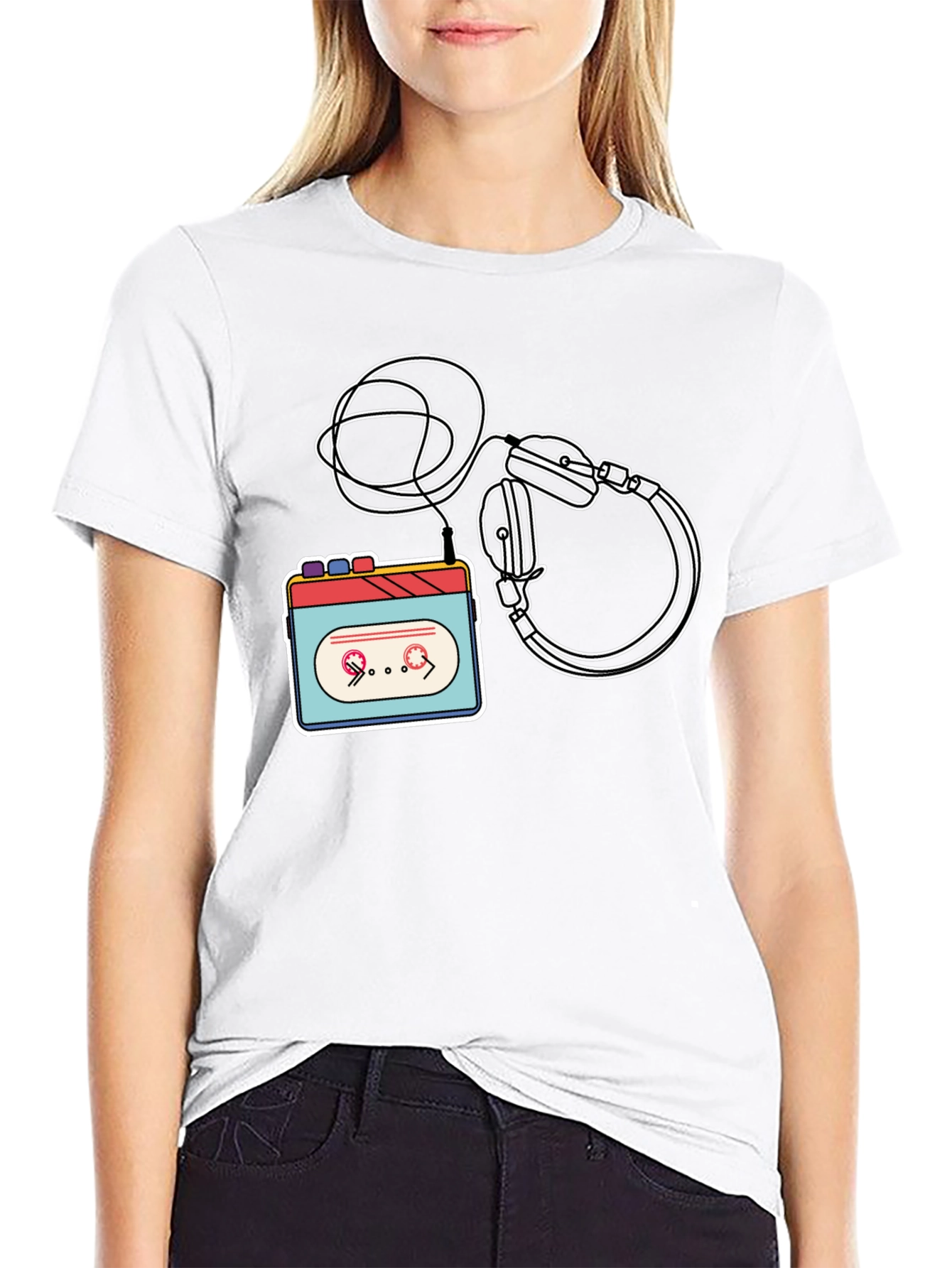Black Retro Cassette & Headphones Graphic Tee view 9
