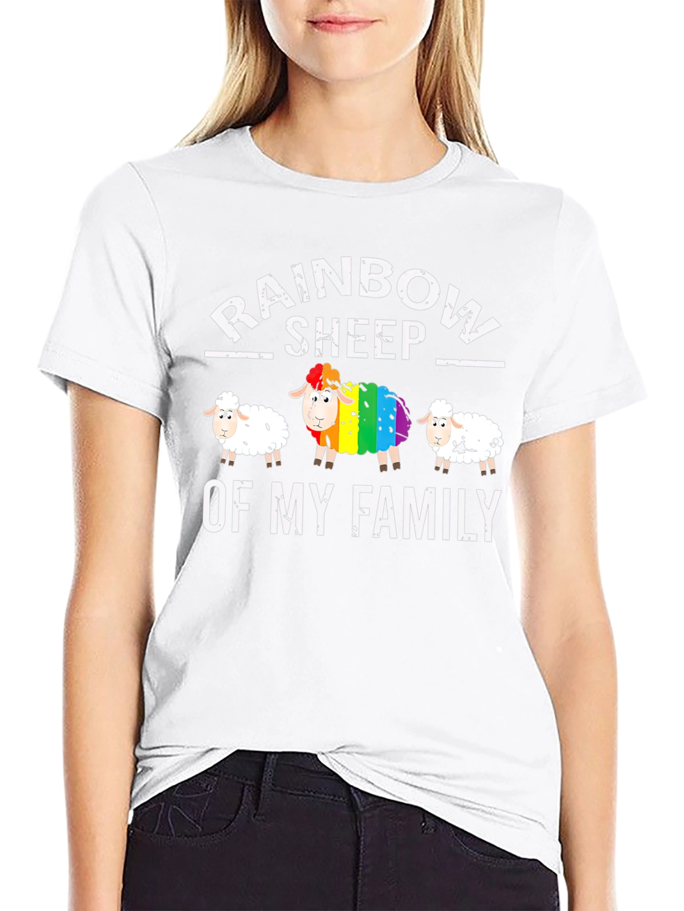 Black Rainbow Sheep Family T-Shirt, Pride LGBT Tee view 9