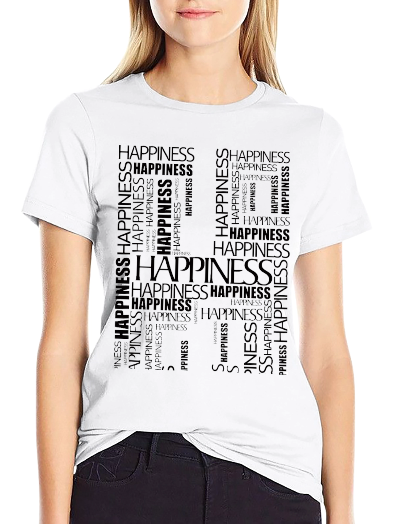 Black Happiness Word Art Graphic Tee - Black view 9