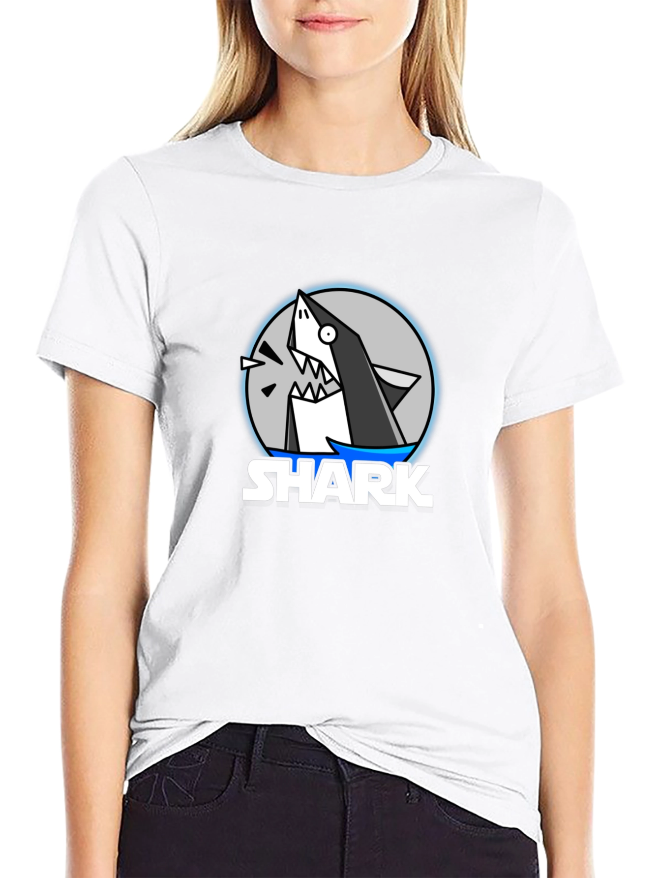 Black Cartoon Shark Graphic Black T-Shirt view 9