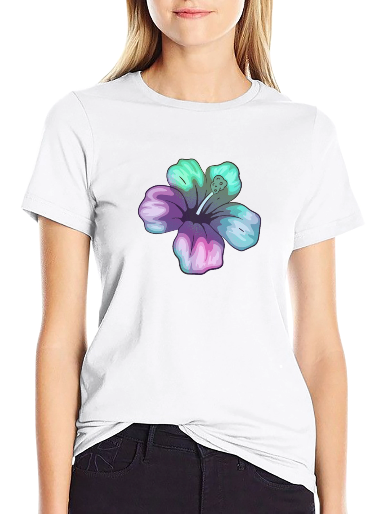 Black Hibiscus Flower Graphic Tee - Casual Comfort view 9