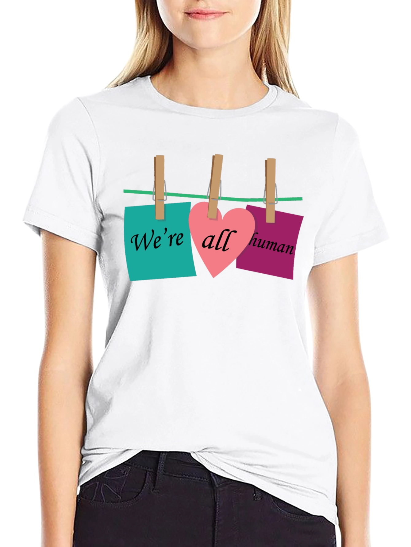 Black We're All Human T-Shirt - Equality & Love Design view 9