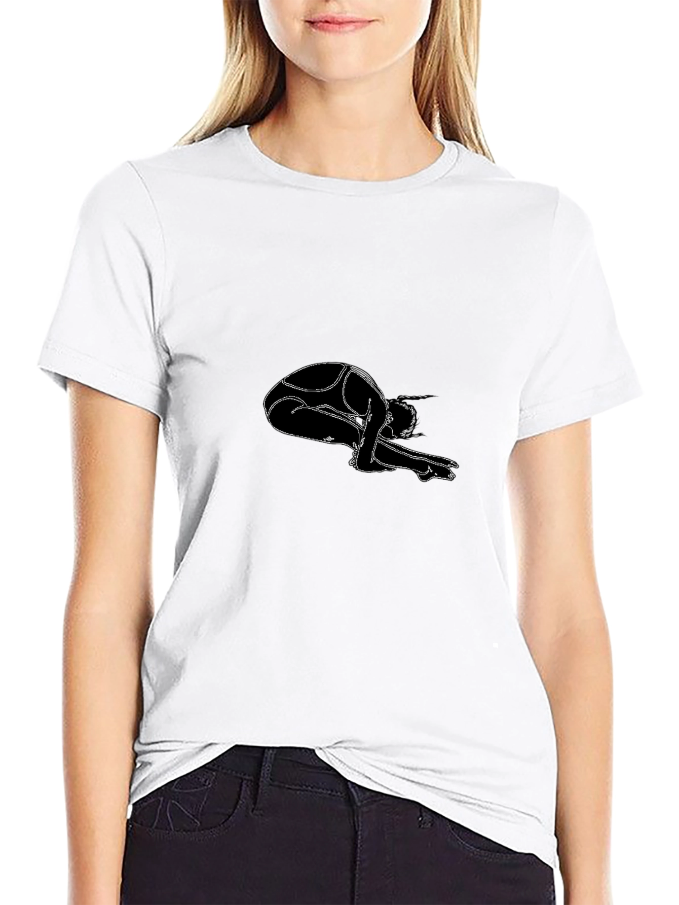 Black Yoga Pose Graphic Tee - Black Cotton Blend view 9