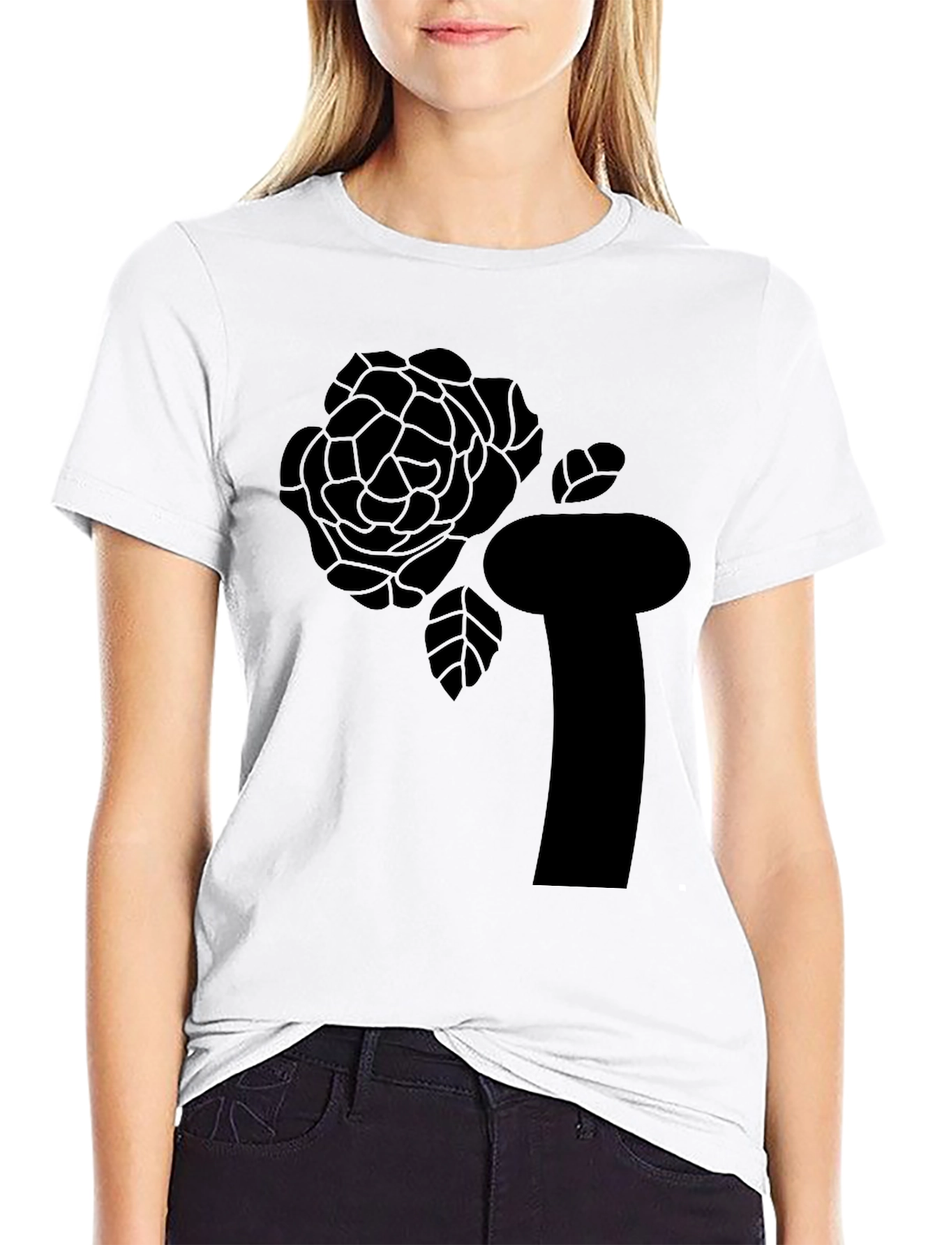 Black Black T-Shirt with Abstract Rose Graphic view 9