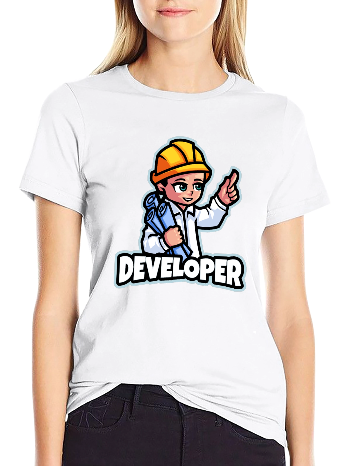 Black Developer Cartoon Graphic T-Shirt - Soft Cotton Blend view 9